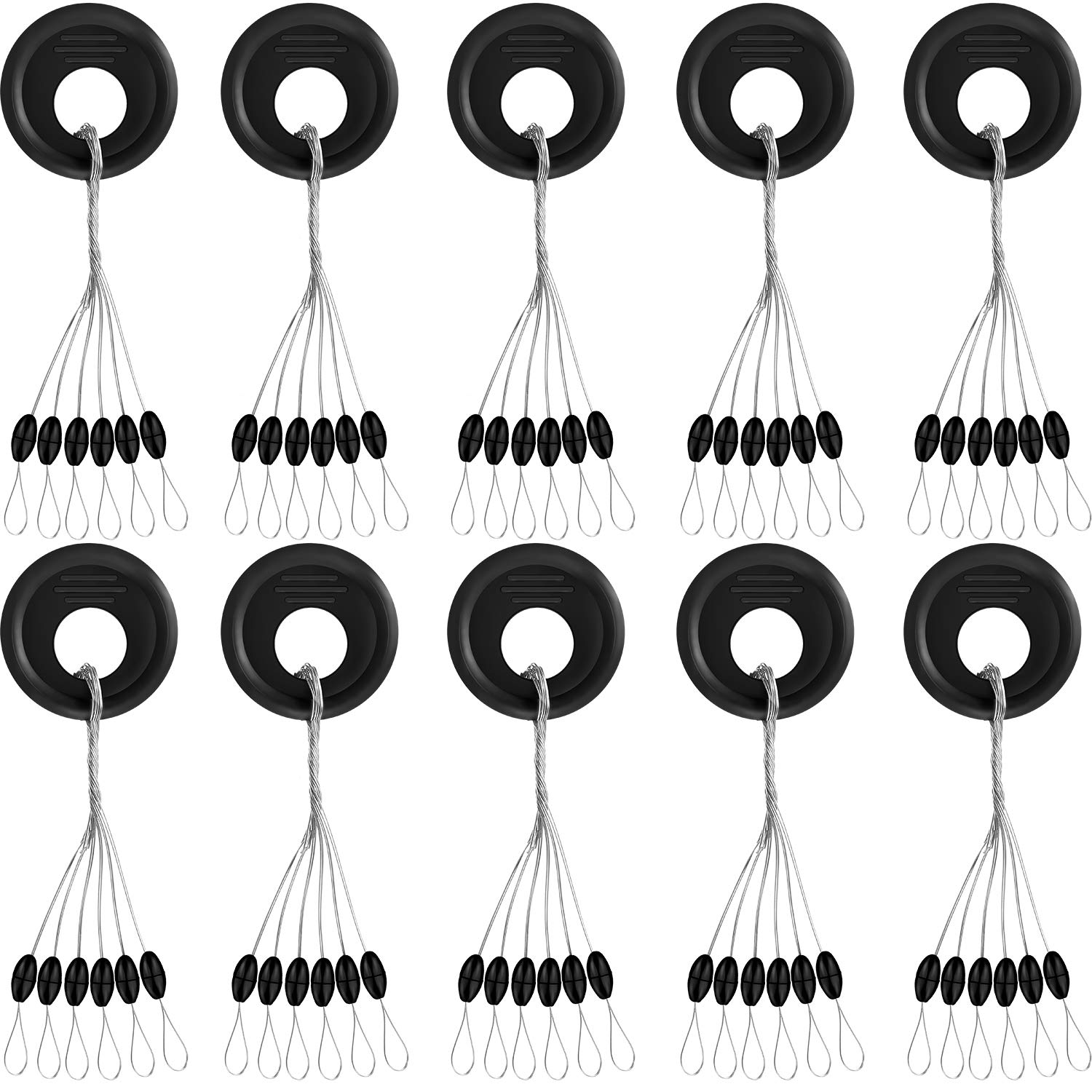 20-pack 6th Black Rubber Fishing Weight Stoppers Oval Stopper