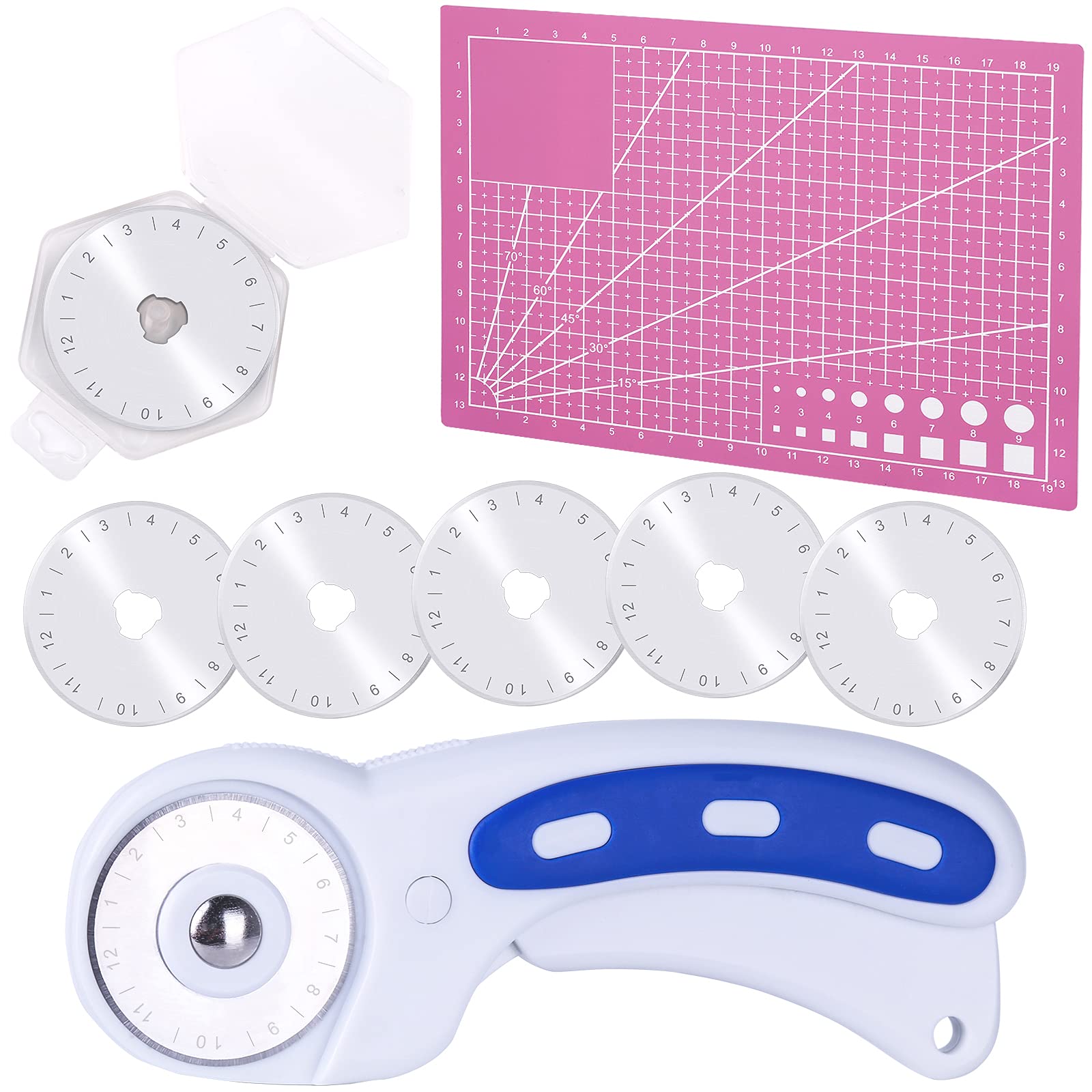 45mm Rotary Cutter with 5 Pcs Rotary Cutter Blades and A5 Cutting Mat, Rotary  Cutter for
