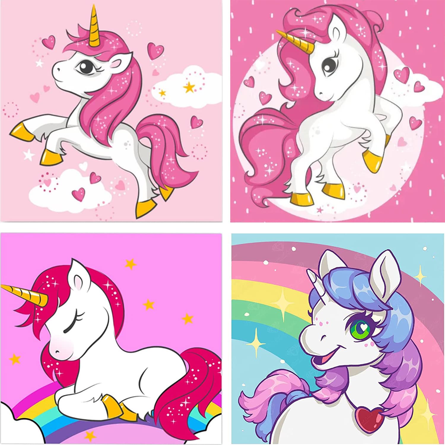 GemZono 4 Pack Paint by Numbers for Kids Colorful Unicorn DIY Oil Painting  by Number Kits on Canvas for Kids Beginner Home Wall Decor Arts (7.8 x 7.8  inch/ 20 * 20 cm) GZ-12