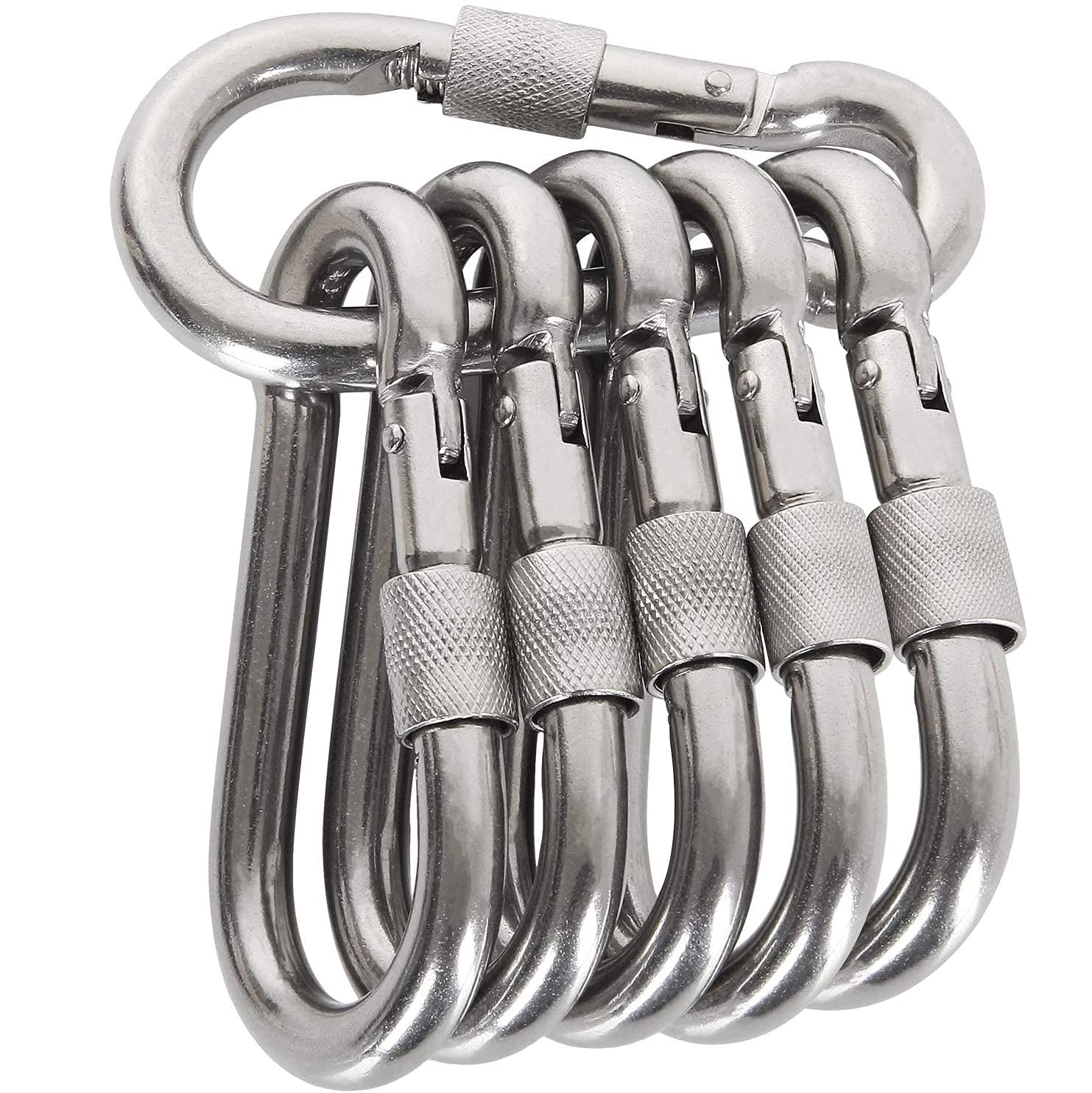 Acquwistach 6 Pack Locking Carabiners Clips 3.15 Stainless Steel