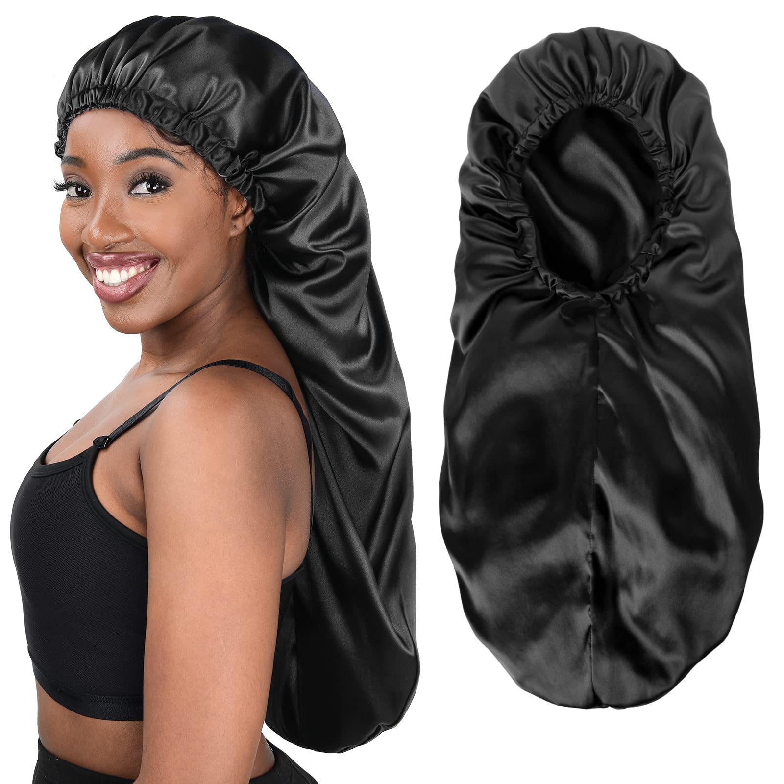 YANIBEST Satin Bonnet Silk Bonnet for Sleeping Double Layer Satin Lined  Hair Bonnet with Tie Band Bonnets for Women Natural Curly Hair