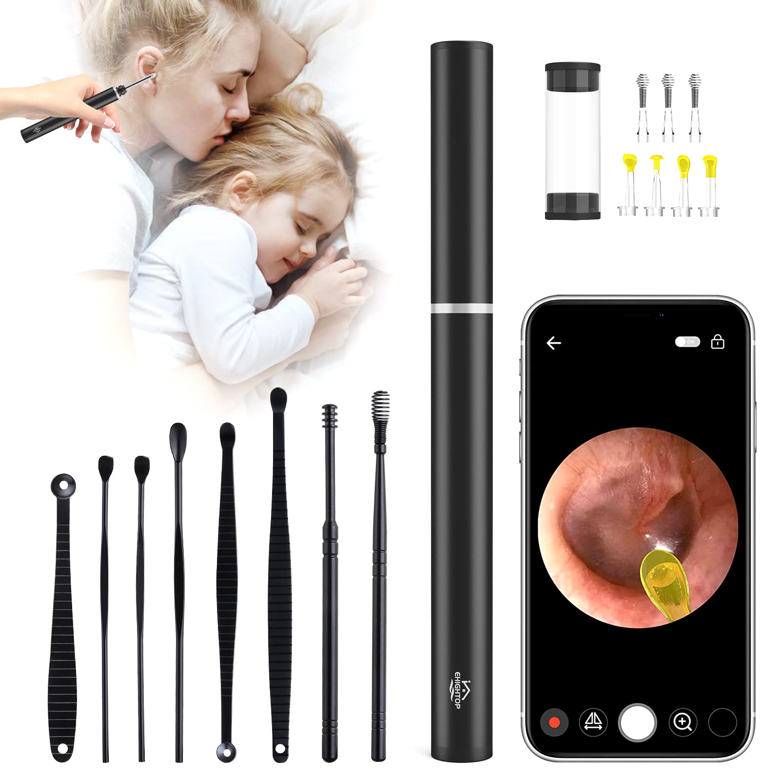 720P HD 5.5mm Ear Cleaning Endoscope Camera with Adajustable 6 LED Light HD  Endoscope Camera Visual Ear Nose Mouth Otoscope Camera Ear Wax Cleaning  Tool,IP67 Waterproof Ear Endoscope Otoscope 