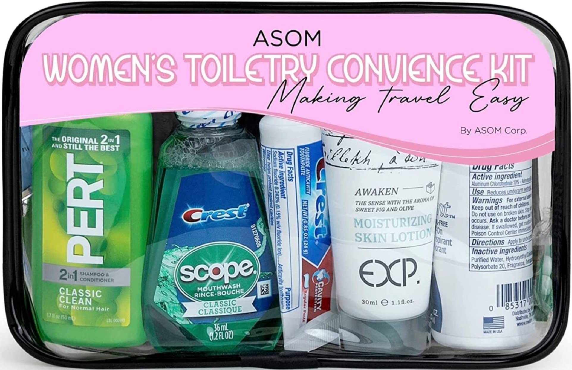 Asom Toiletry Travel Kit, Quality Hygiene Essentials Traveling Toiletries  Prefilled Accessories Convenience Set, Tsa Approved Women