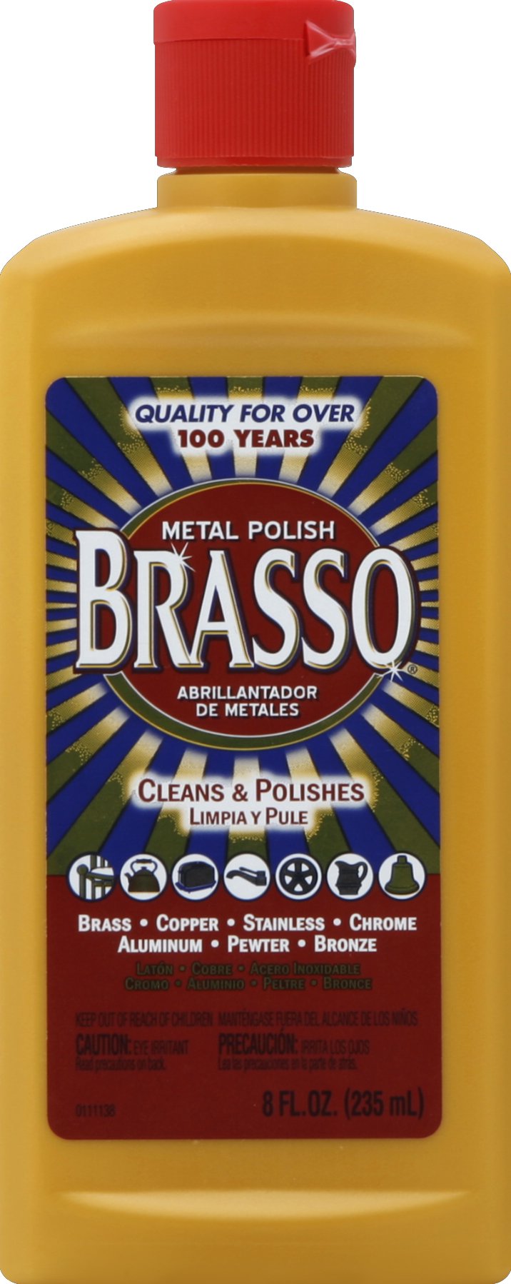 Brasso Multi-Purpose Metal Polish, for Brass, Copper, Stainless, Chrome,  Aluminum, Pewter & Bronze, 8 oz Standard 