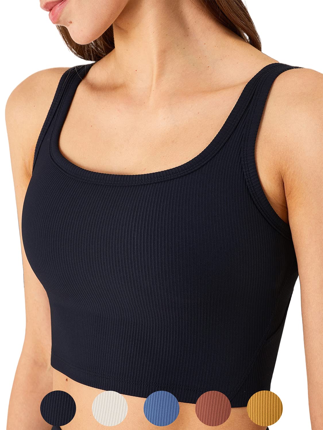 KIKIWING Women's Seamless Sports Bra Workout Crop Top Tank Tops for Women  Long Lined Sports Bra Ribbed Crop Top Fitness Medium Black