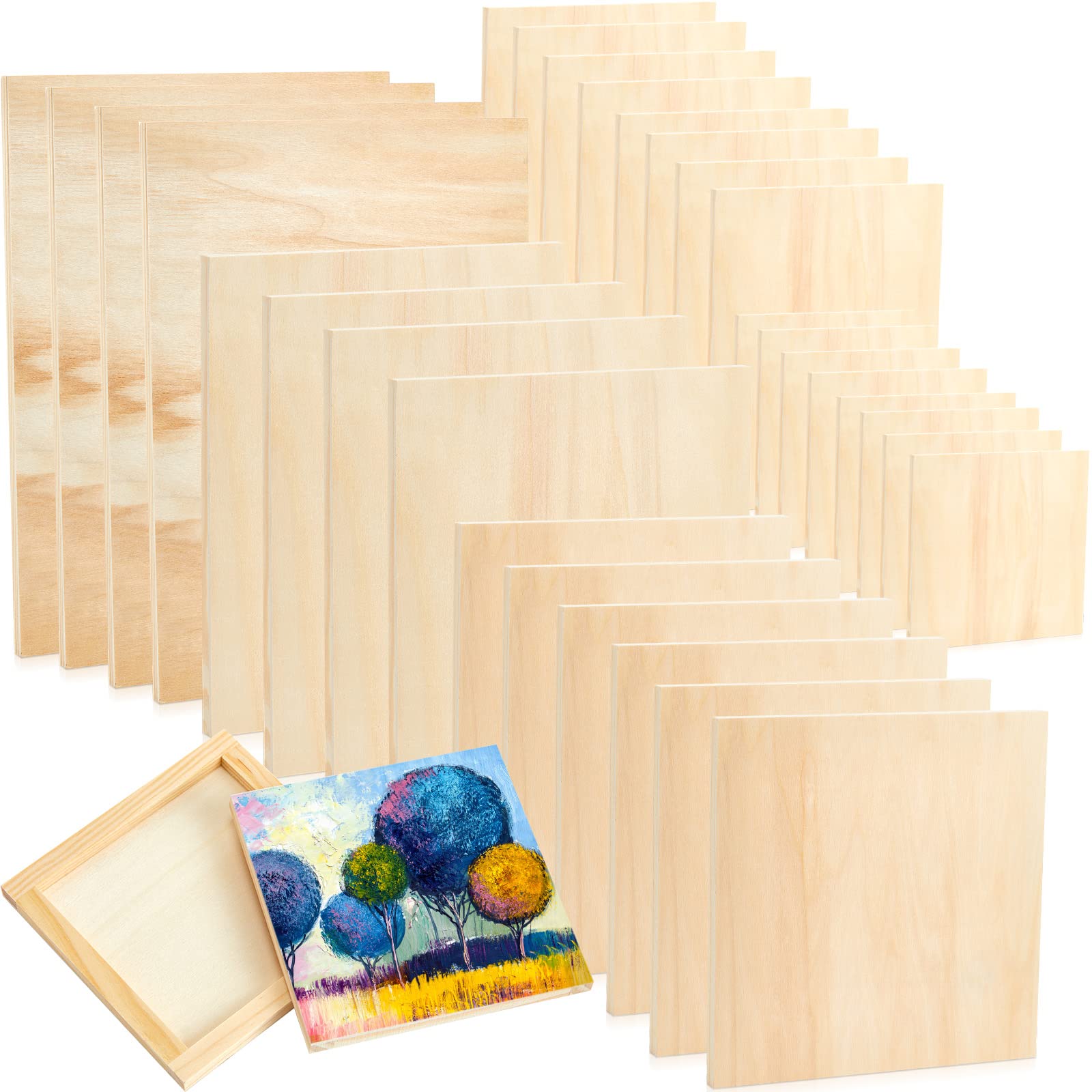 30 Pcs 5 Sizes Wood Canvas Boards Unfinished Wooden Panel Boards