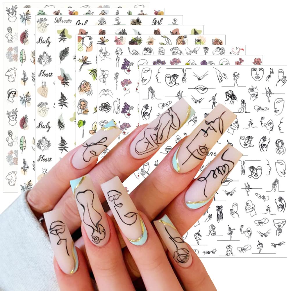 8 Sheets Graffiti Fun Nail Art Stickers Abstract Face 3D Self-Adhesive Nail  Decals DIY Nail Art Supplies Designer French Nail Stickers for Women Girls  Manicure Tips Nail Decoration Accessories