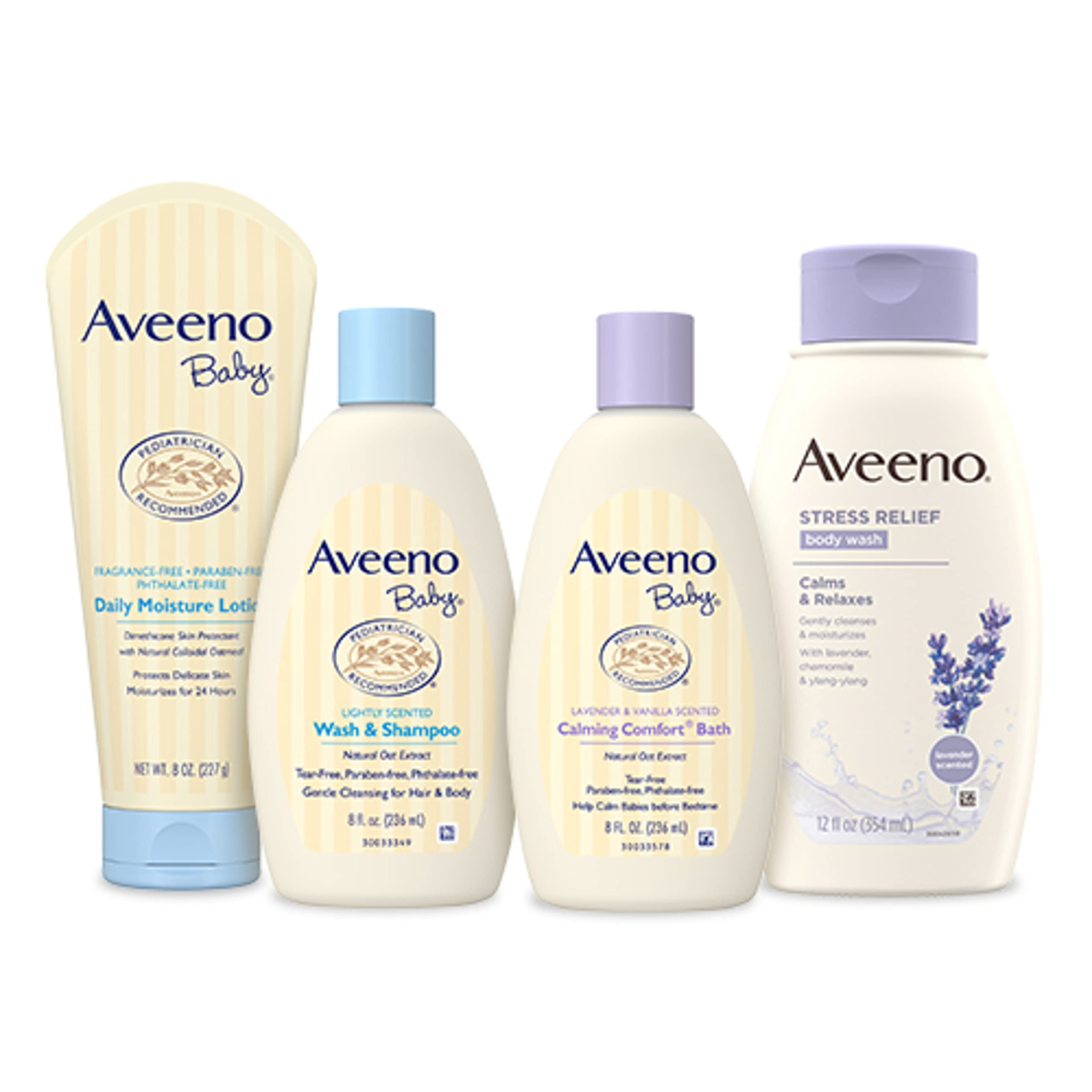 Aveeno Baby Mommy & Me Daily Bathtime Gift Set including Baby Wash &  Shampoo, Calming Baby Bath & Wash, Baby Moisturizing Lotion & Stress Relief  Body Wash for Mom, Soap-Free, 4 items