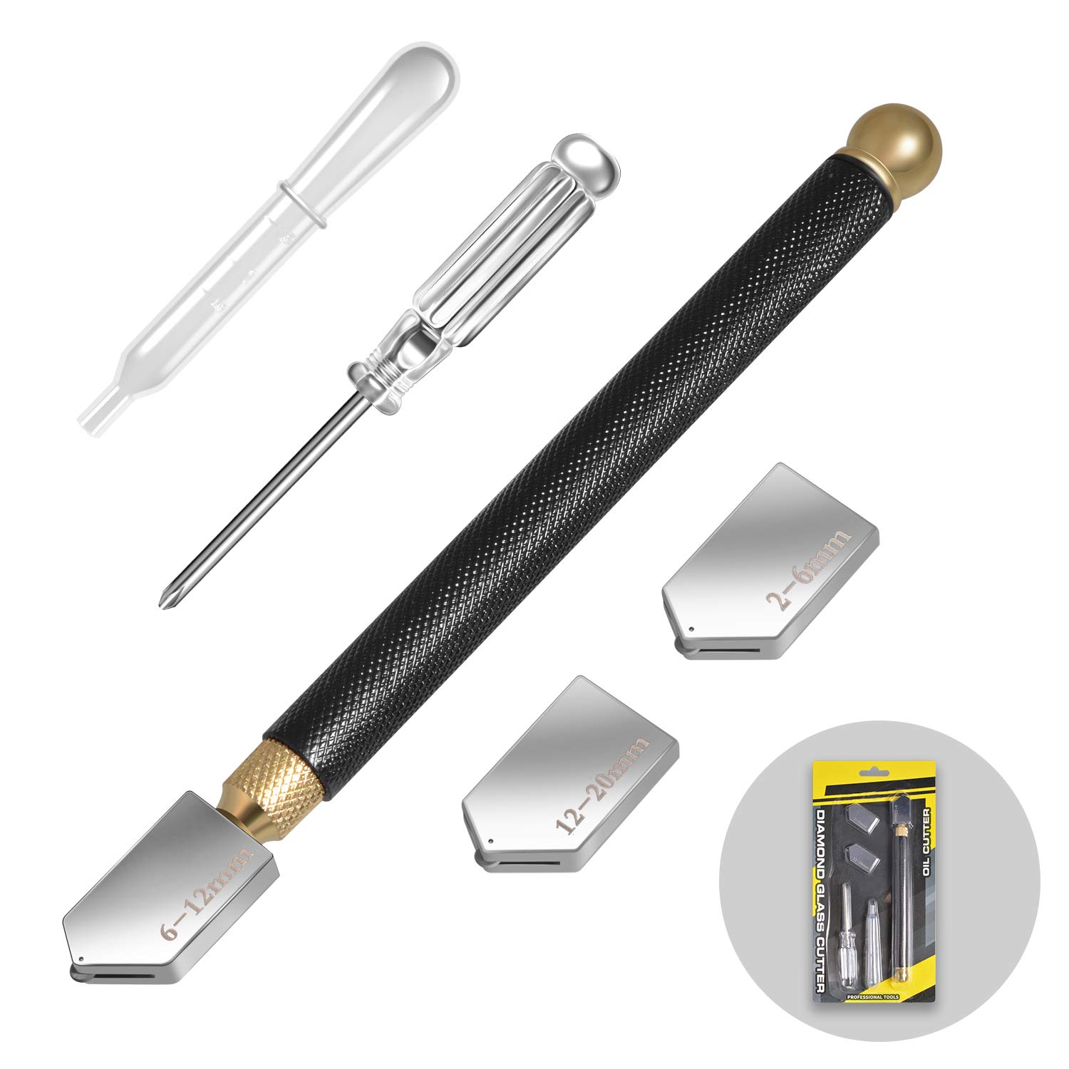 Glass Cutter Tool Set 2mm-20mm Pencil Style Oil Feed Carbide Tip with 2  Bonus Blades