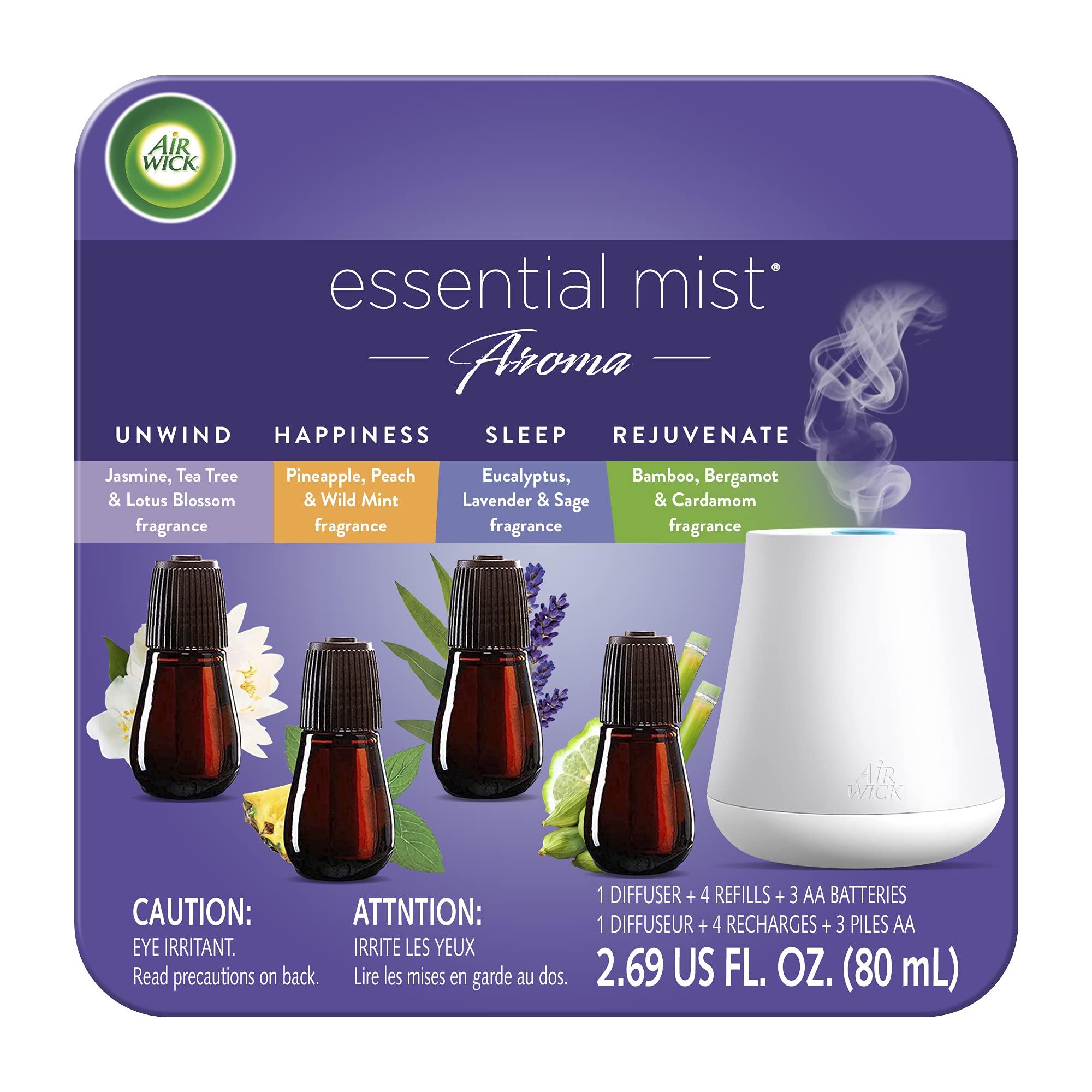 Air Wick Essential Mist Essential Oils Diffuser With 4 Refills,  Aromatherapy Combination With Sleep, Unwind, Happiness