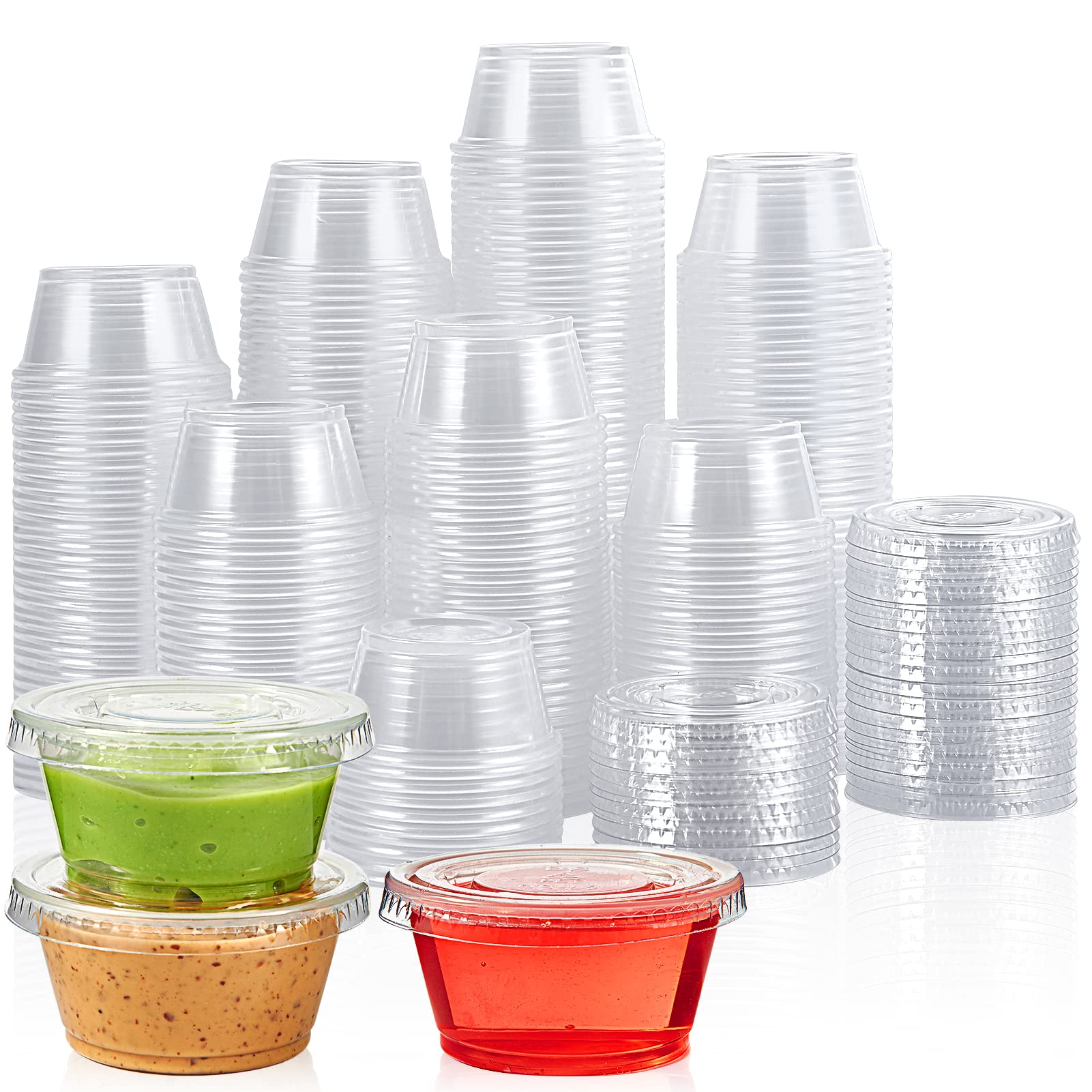 200 Sets - 2 oz. Disposable Plastic Portion Cups with Lids, Small