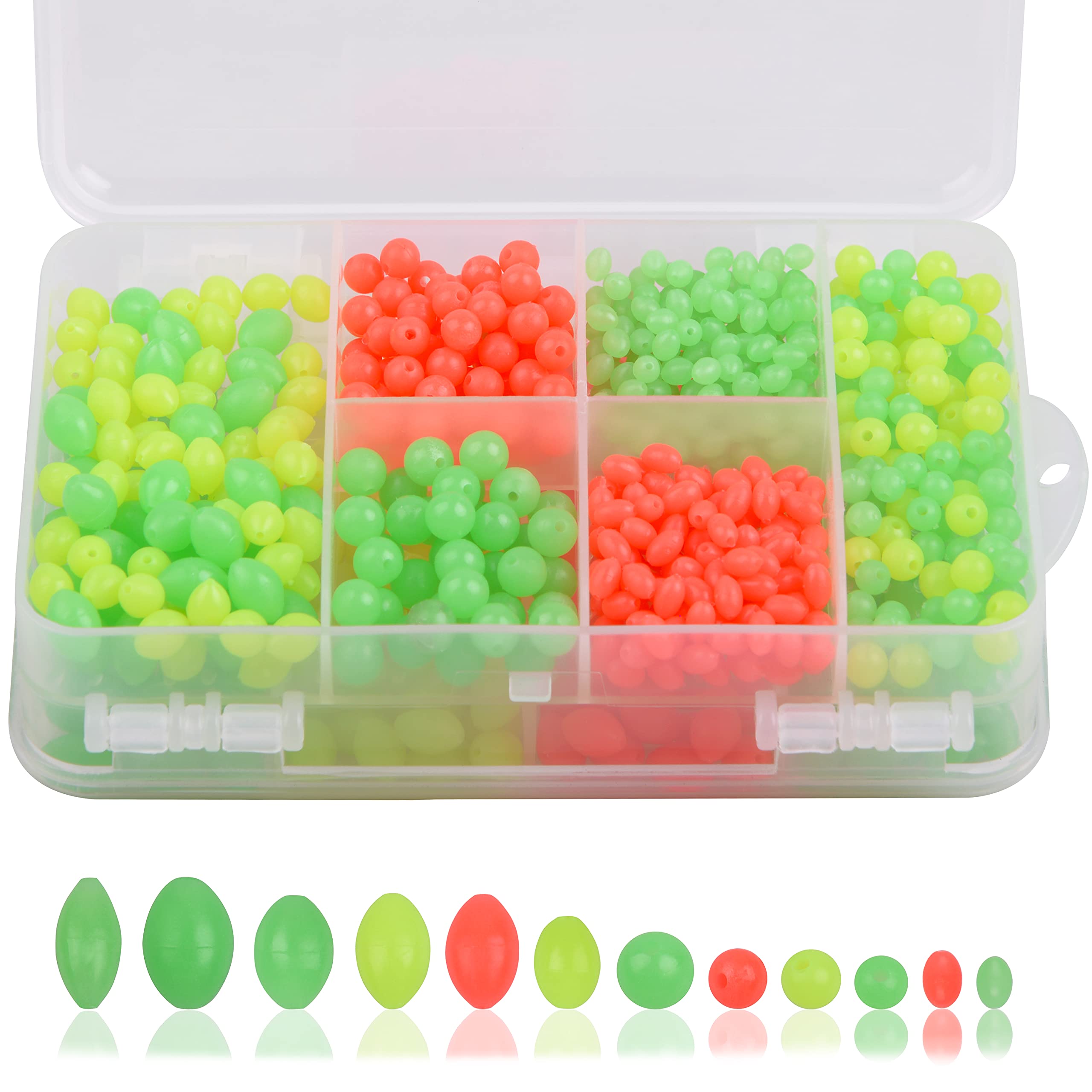 SILANON Soft Fishing Beads Assortment Kit,1000pcs Glow Beads Fishing Bait  Eggs Luminous Oval Round Plastic