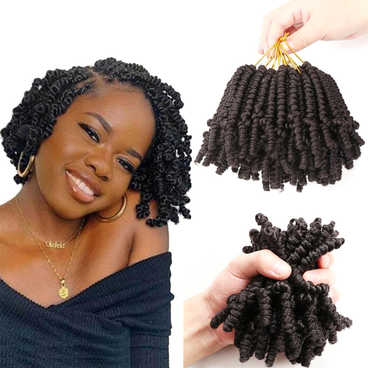 Lifabeauty 8 Packs Short Spring Twist Crochet Hair 4Inch Pretwisted Passion Twist  Crochet Hair Curly Pre Looped Crochet Braids Hair Bomb Twist Kids Crochet  Hair for Black Women (4 Inch, 2#) 4 Inch 2#