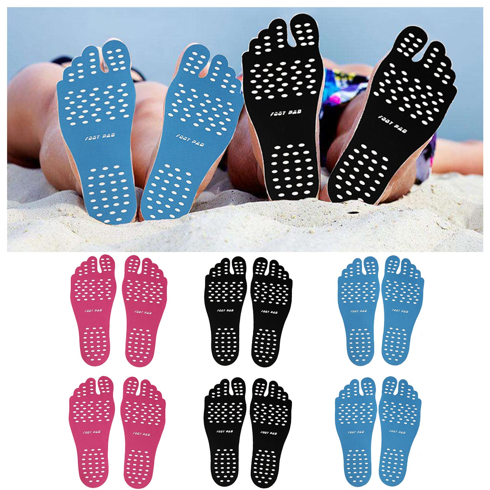 6 Pairs Beach Foot Pads Barefoot Insoles Adhesive Invisible Shoes Stick on  Soles Stickers Anti-Slip Waterproof Silicone Unisex Foot Pads for Surfing  Yoga Swimming Walking Spa Water Party Supplies Blue + Black +