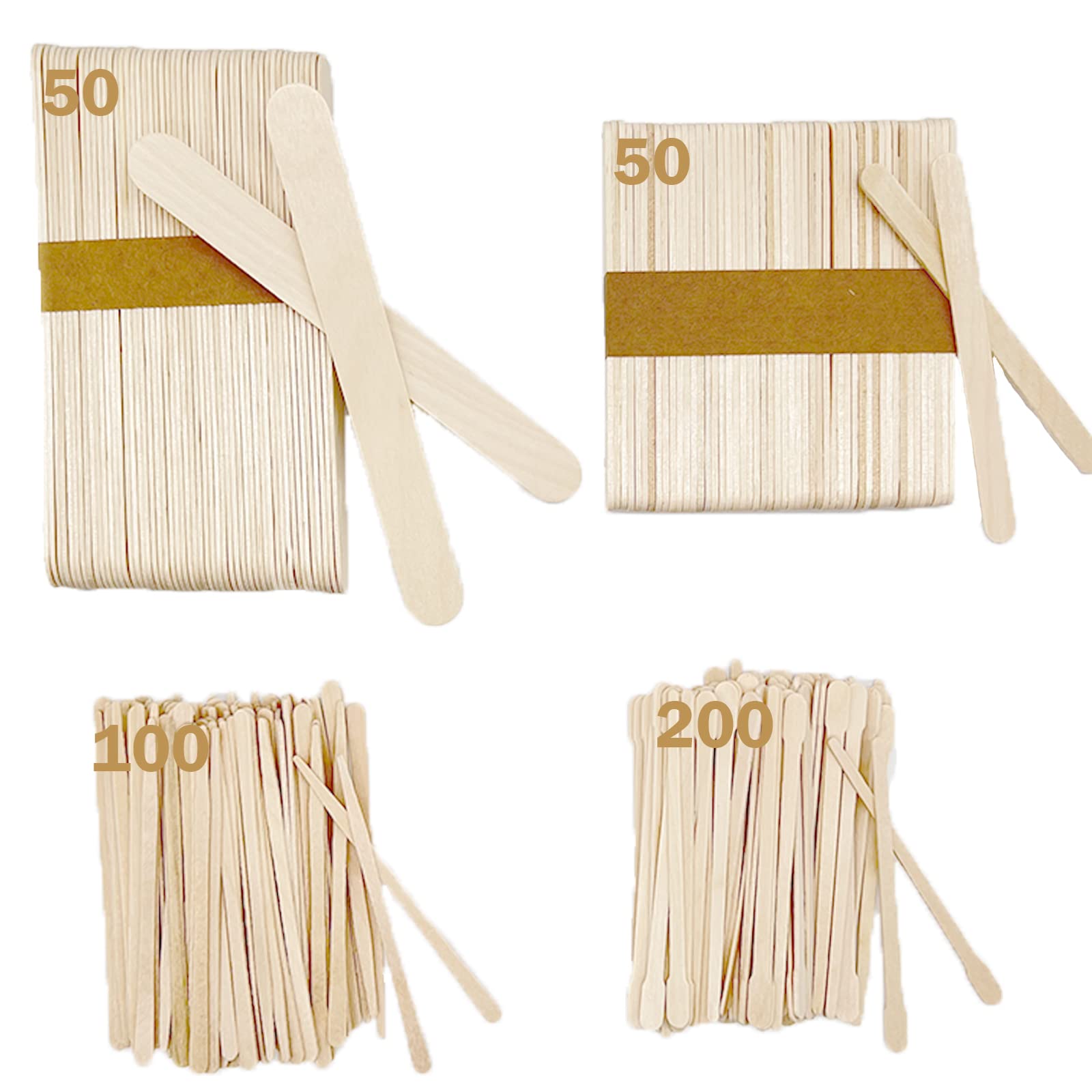  4 Style 300 Pcs Assorted Wooden Wax Sticks - For Body Legs  Face And Small Medium Large Sizes Eyebrow Waxing Applicator Spatulas For  Hair Removal Or Wood Craft Sticks