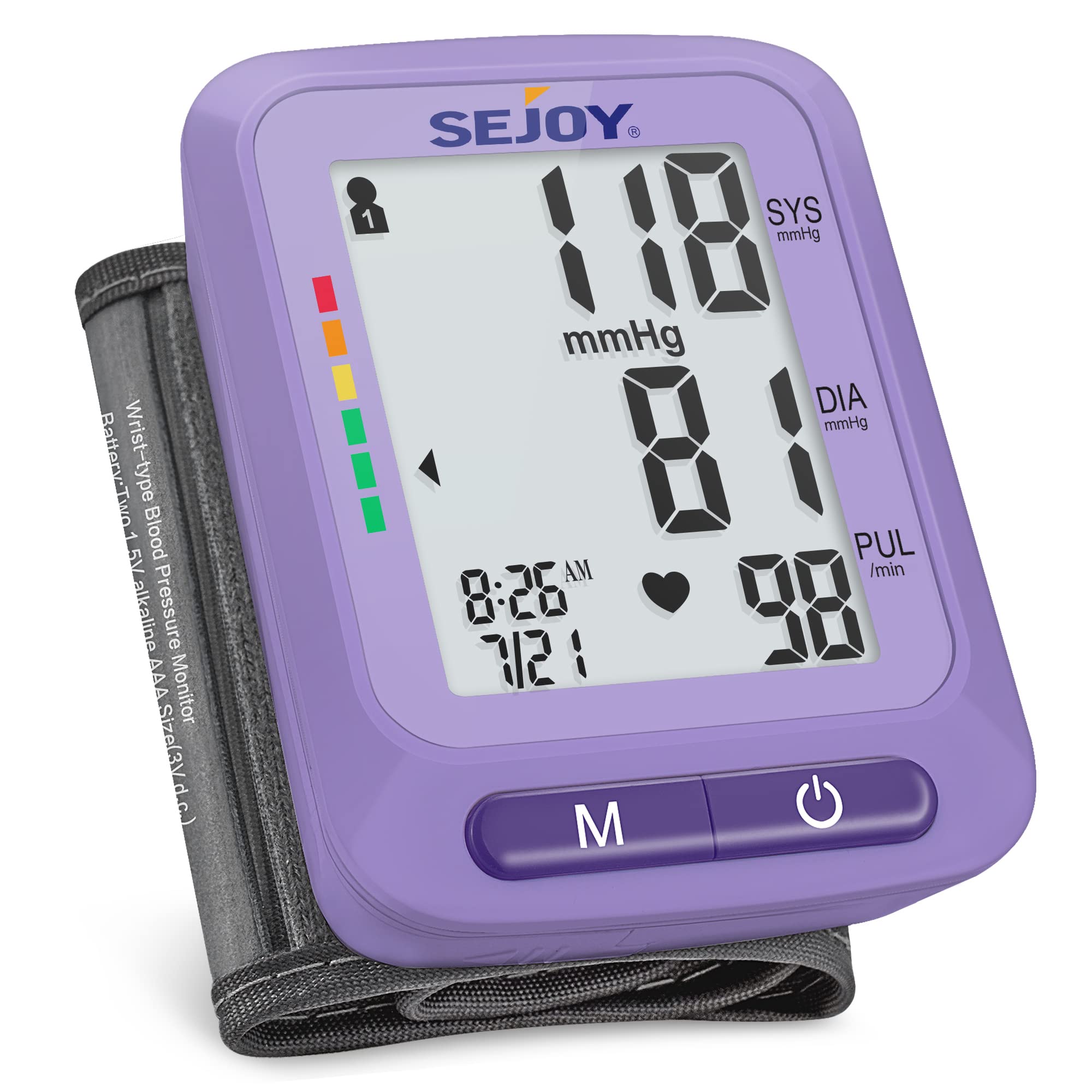 Blood Pressure Machine,Wrist Blood Pressure Monitor Digital Automatic BP Cuff Monitors Purple with Irregular Heartbeat Detection Large Display 120