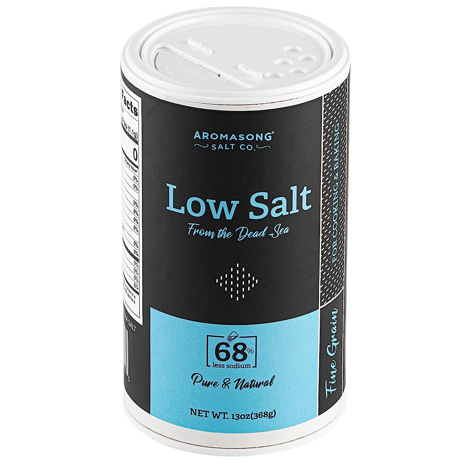 Aromasong Low Sodium Sea Salt 13 OZ. Salt Shaker 100% Natural Fine Grain  Dead Sea Potassium Chloride with Dead Sea Salt.