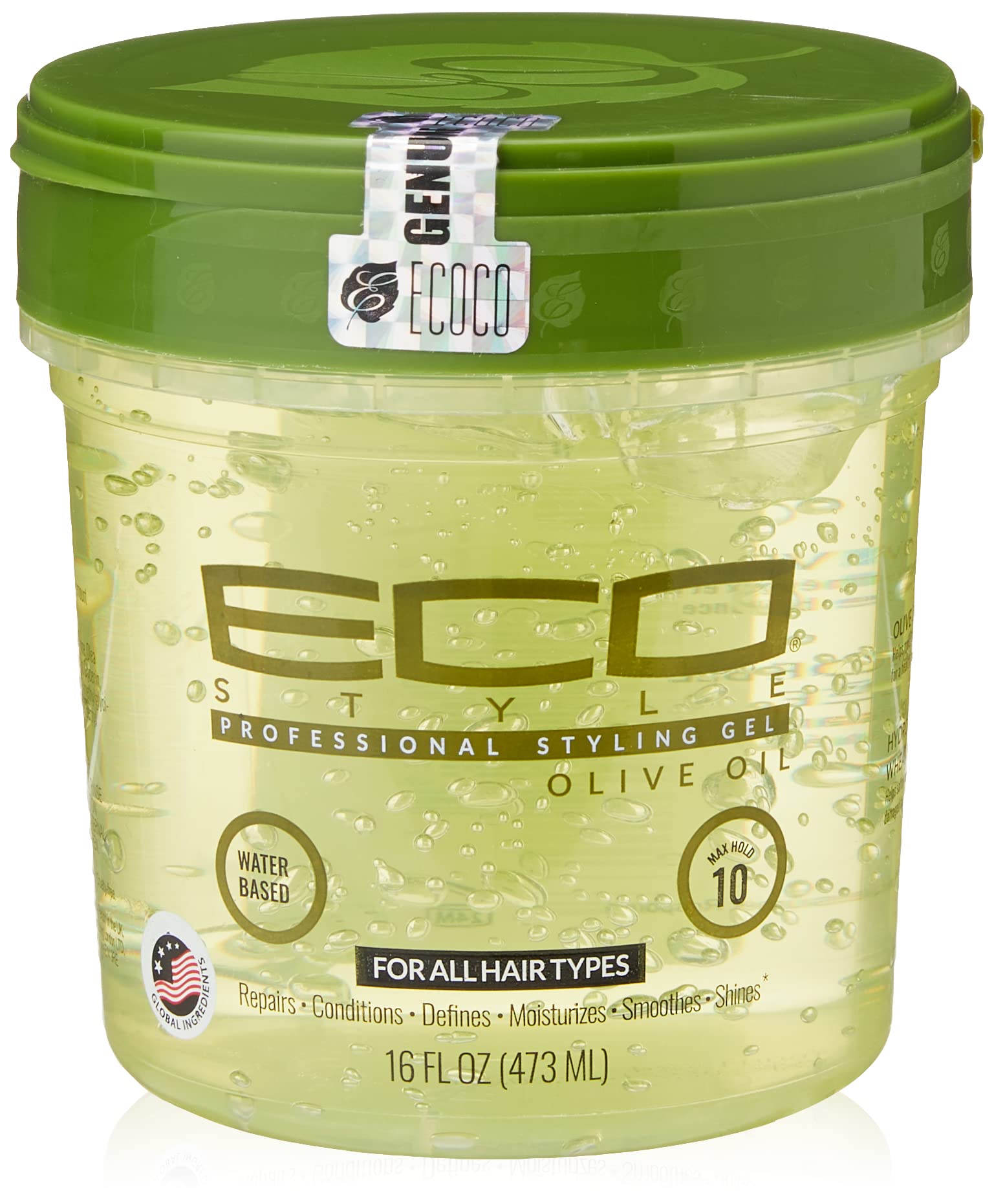 Ecoco Eco Style Gel Olive Oil - 100% Pure Olive Oil - Adds Shine And Tames  Split Ends - Weightless Style - Nourishes And Repairs - Adds Moisture To  The Scalp 