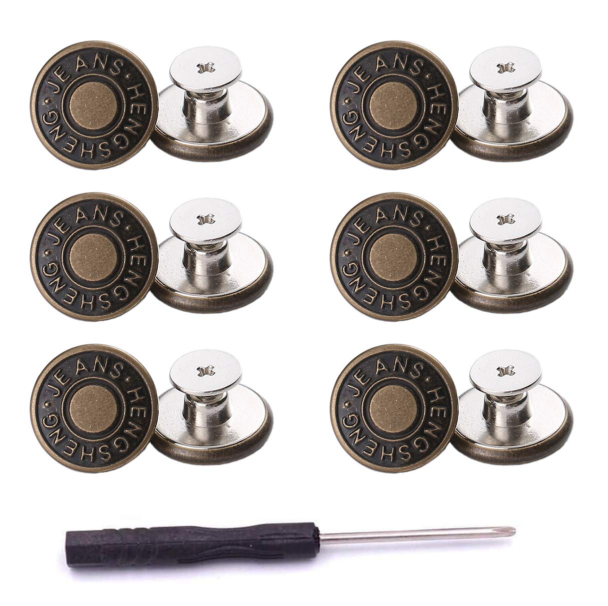 12 Pcs Button for Sewing Metal Jeans ,ICEYLI 17 mm No-Sew Nailess Removable Metal  Jeans