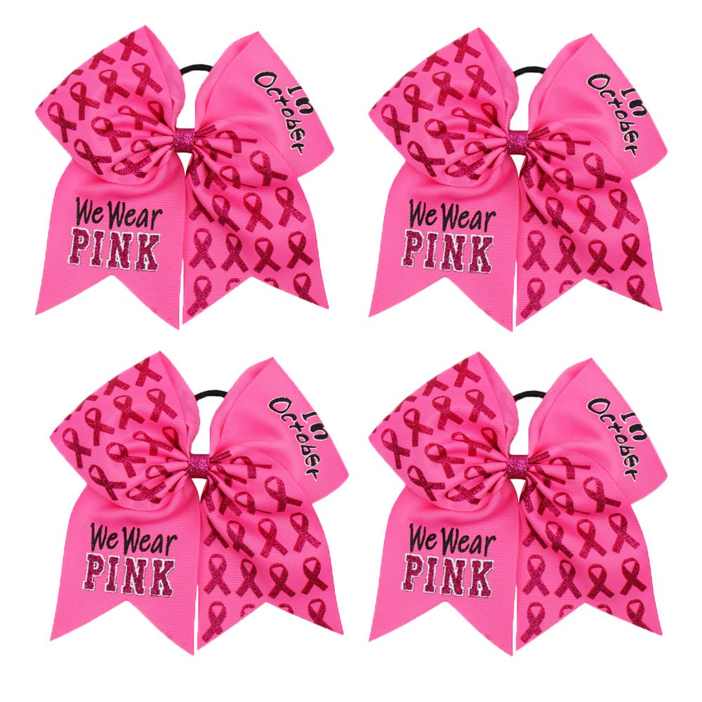 Subesty 7Large Breast Cancer Awareness Girls Cheerleader Hair Bow Elastic  Ponytail Holder For Cheerleader Girls Set