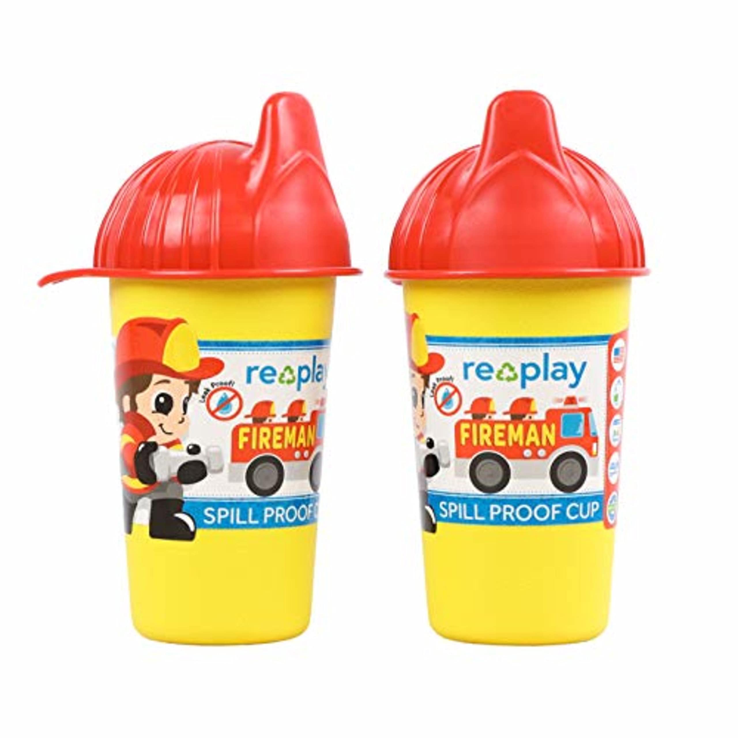 Re-Play Made in The USA 2pk No Spill Sippy Cups Plus Bonus Replacement Valves for Baby, Toddler, and Child Feeding - Bright Pink/Orange Pink/Orange