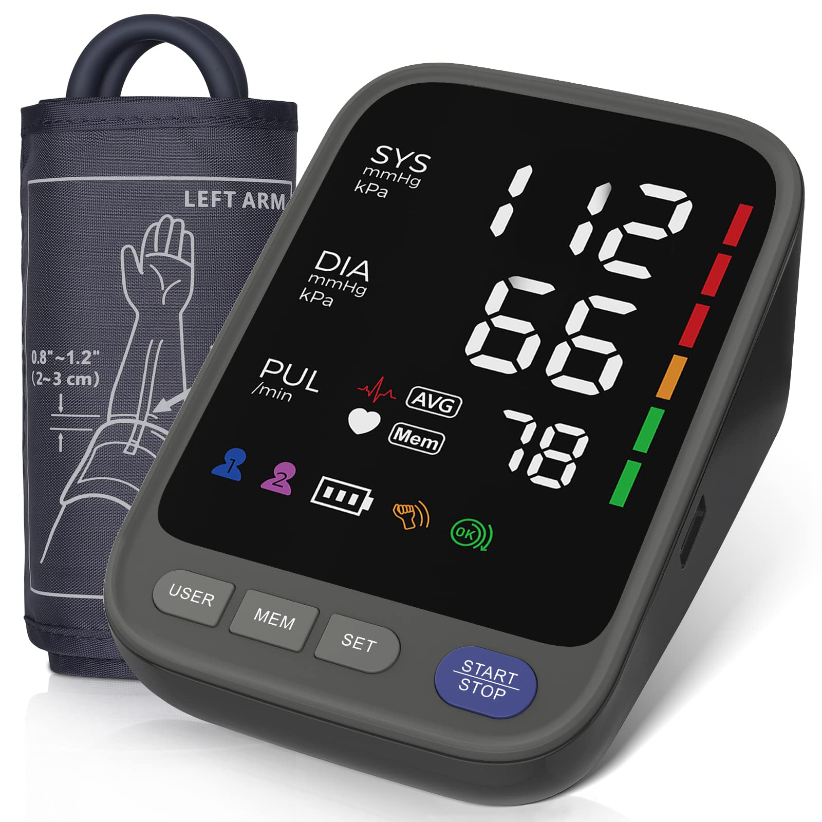 Blood Pressure Monitor Upper Arm Automatic Digital BP Monitor Large Cuff  8.66-16.5, 2 Users 180 Memory Large Display, Irregular Heart Rate