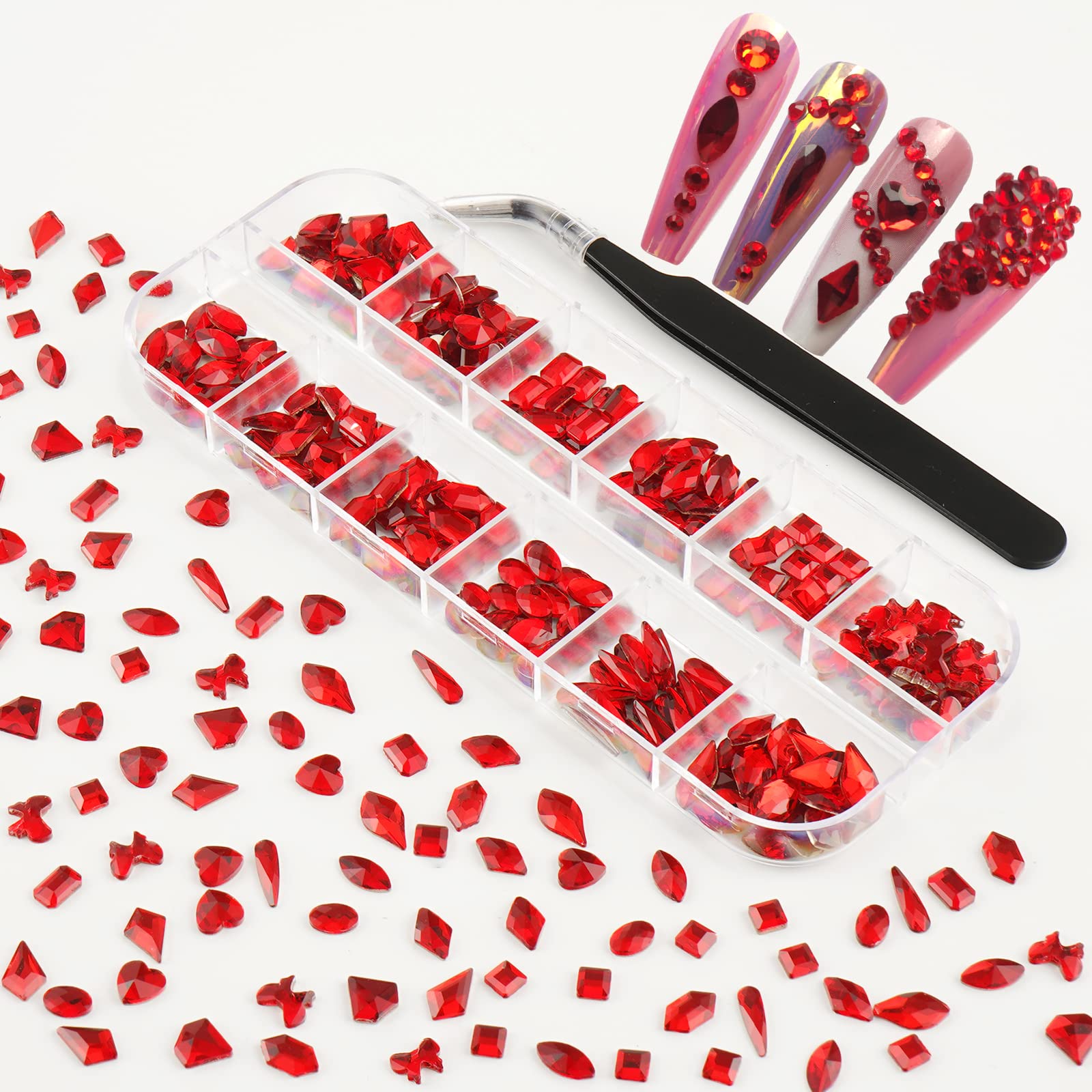 Red Rhinestones for Nails Ailipu 240Pcs Multi Shapes Crystals for Nails Red  Stones for Nails 241