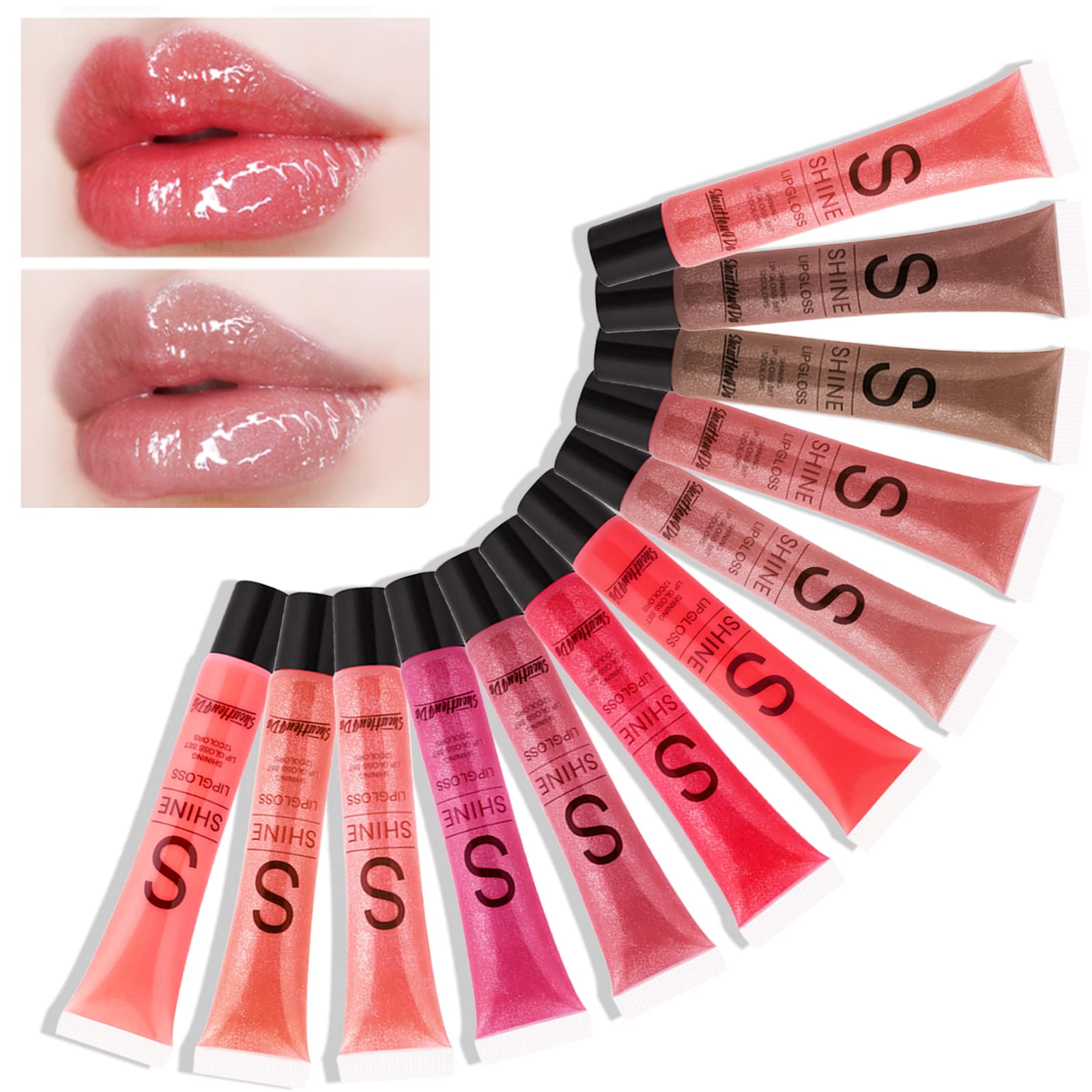 12 Color Lip Gloss Set,12Pc Shimmery Lipgloss Sets for Women and