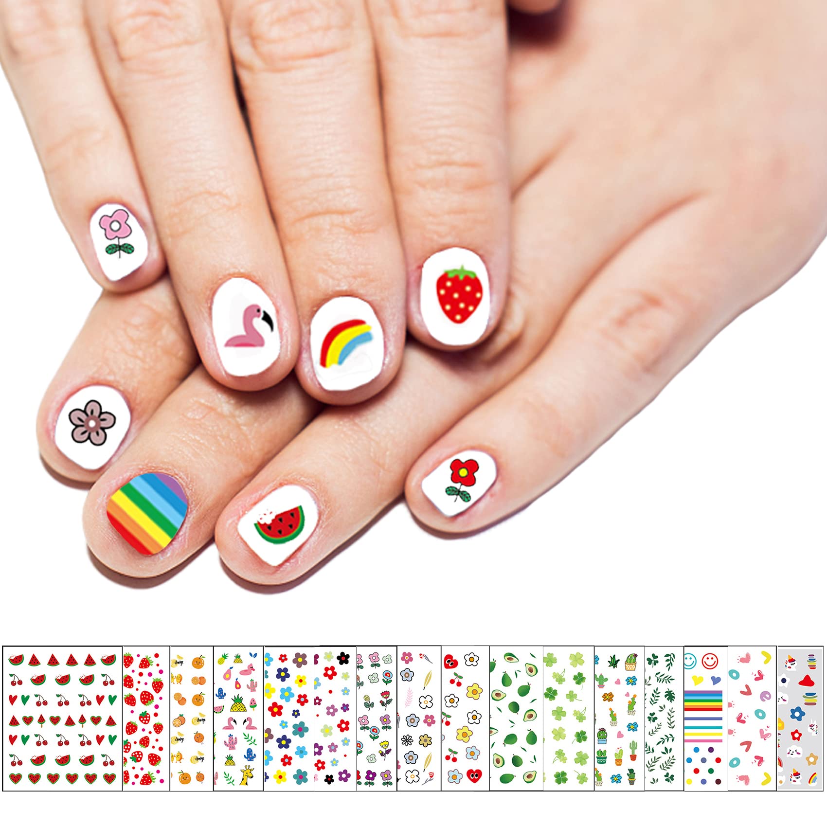 SOGAYU 16 Sheets Nail Stickers for Kids, Cute Self-Adhesive Nail Art Decals  for Girls Women –