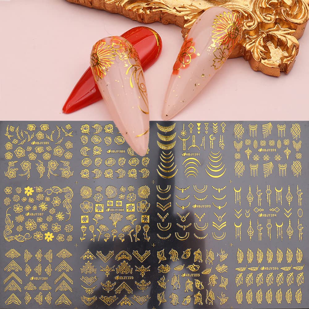 3D Nail Stickers Mixed Floral Abstract Geometric Nail Art Decoration Gold  Foil For Nails Tips Accessories Parts on AliExpress
