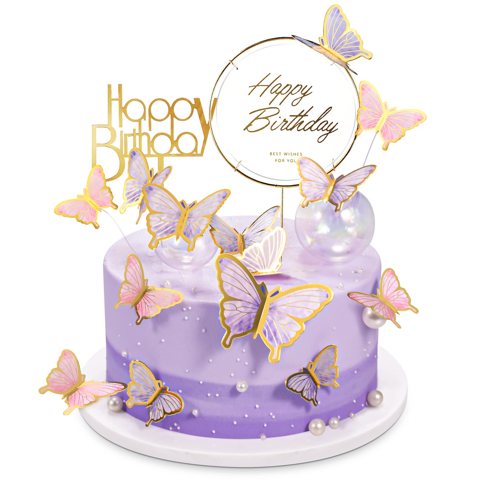 LANGPA 22-Pieces Butterfly Cake Decorations With Happy Birthday ...