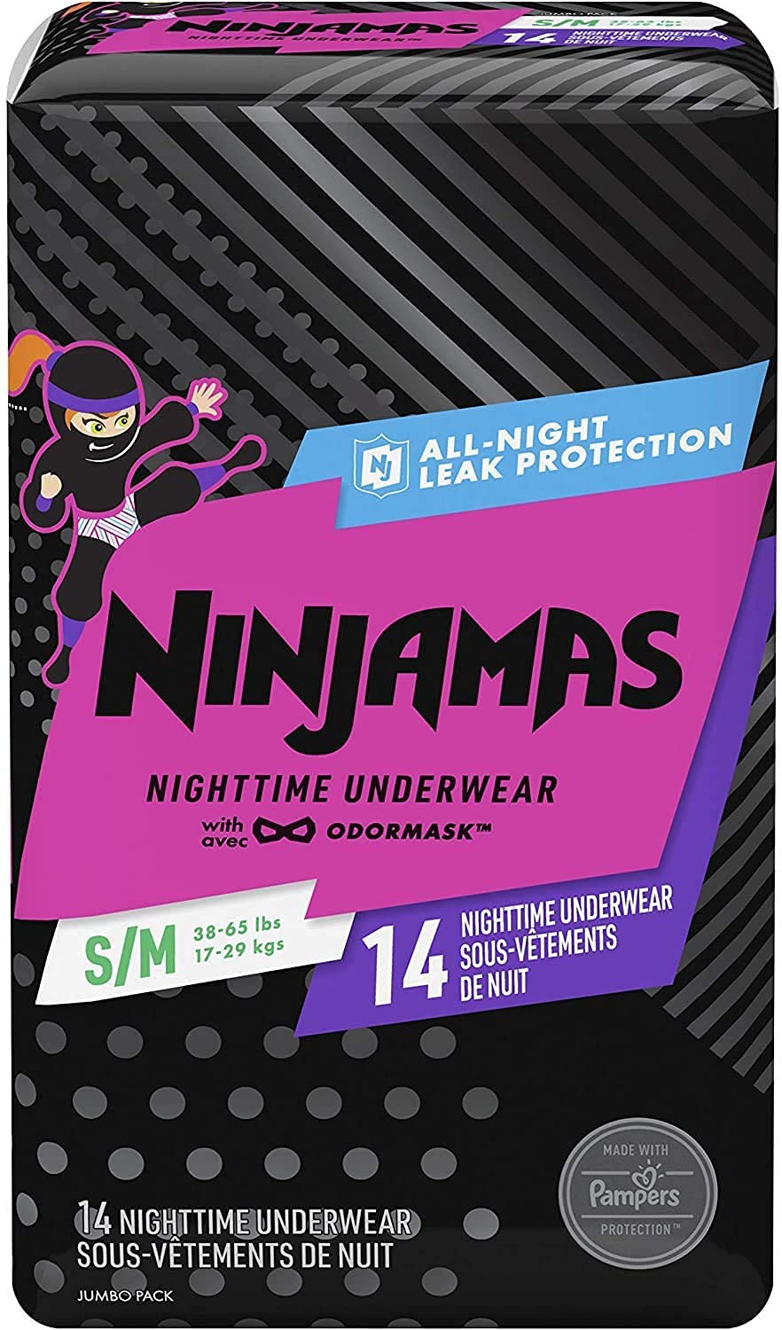 Pampers Ninjamas, Disposable Underwear, Nighttime Underwear Girls, FSA HSA  Eligible, 14 Count, Size S/M (38
