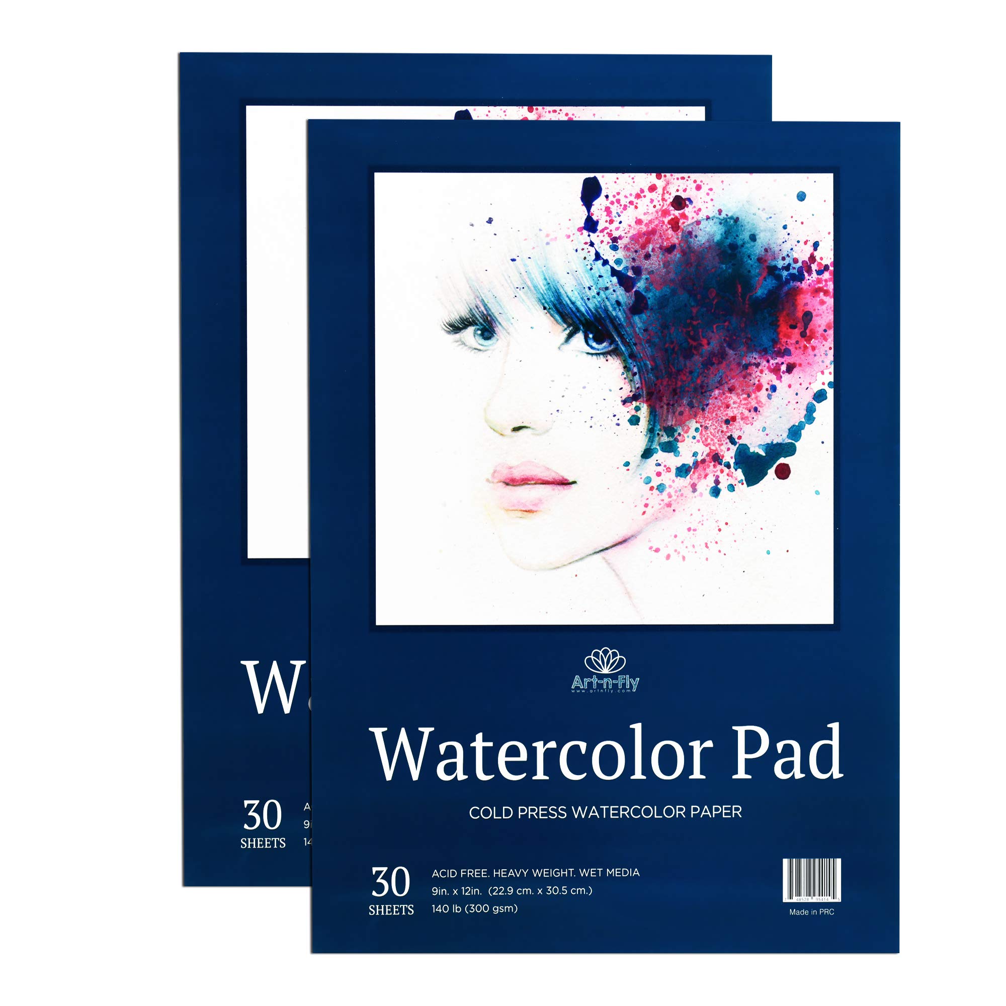 Art-N-Fly Watercolor Paper Pad 9x12 2 Pack - Cold Press Water
