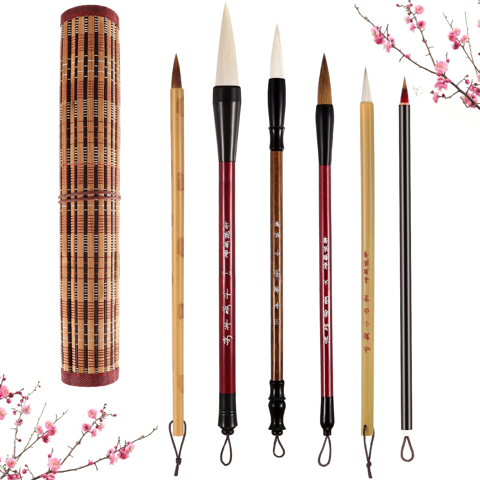 6 Pieces Chinese Calligraphy Brushes Painting Writing Brushes Watercolor  Brushes Set Kanji Japanese Sumi Painting Drawing Brushes Kanji Art Brushes  with Roll-up Brush Holder