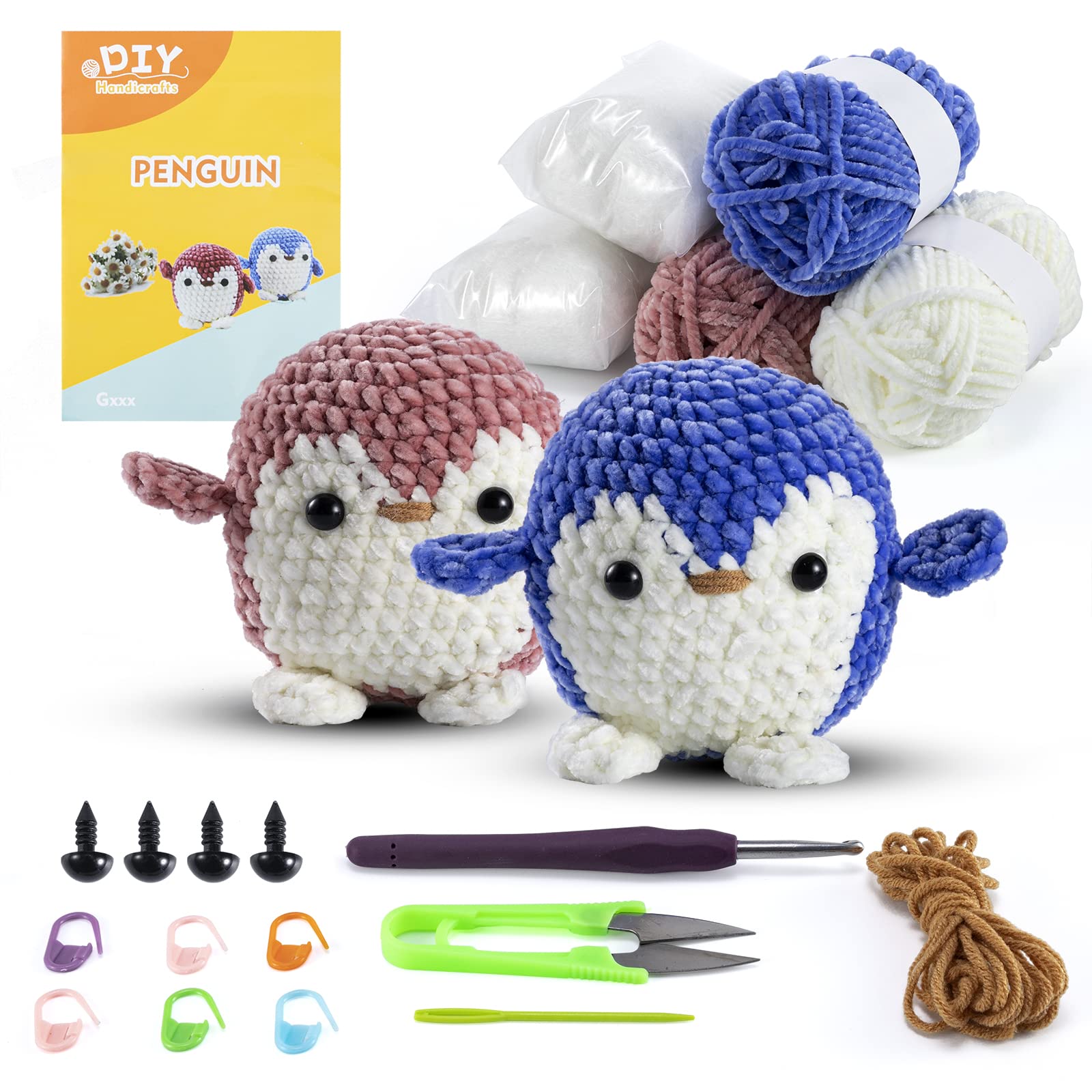 kennifer Crochet Kit for Beginners Kids - Set of 2 Cute Penguin with Step  by Step Video Tutorials, Crochet Kit for Beginners Adults, Yarn, Hook,  Needles, Scissors (Plus Size)