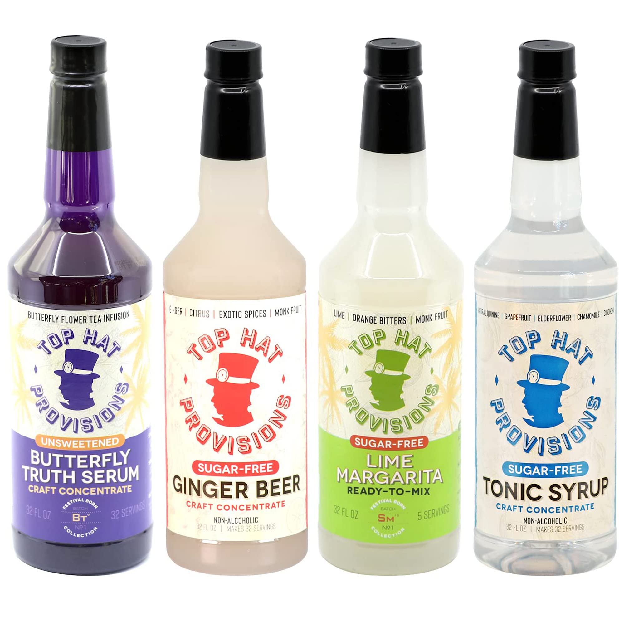 Top Hat Keto Sugar Free Mixology Combo Kit Ginger Syrup, Tonic Syrup, Margarita Mix