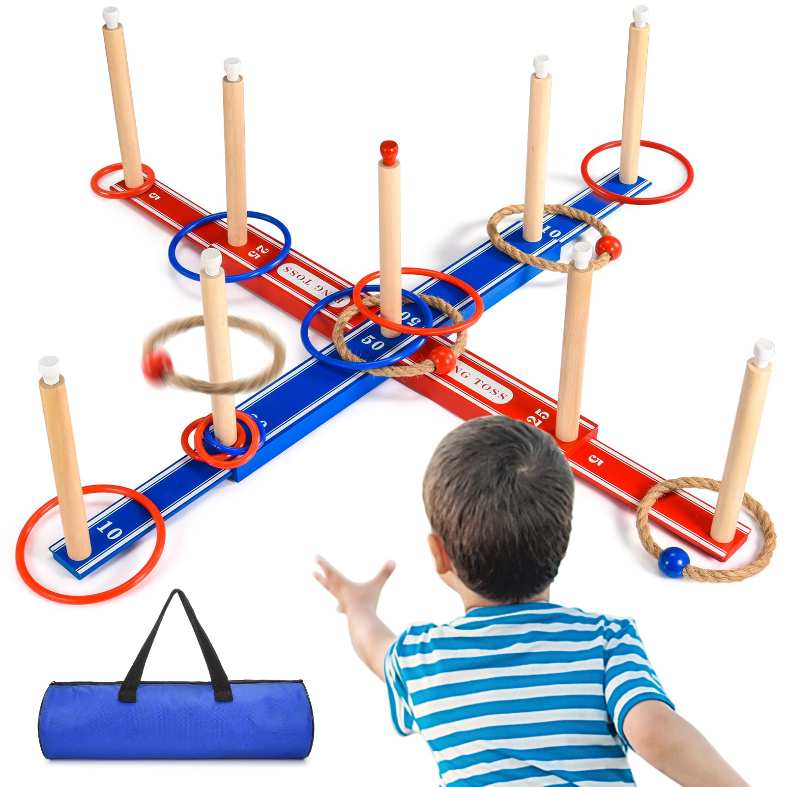 GOODLYSPORTS 4 in 1 Ring Toss Game for Kids. Carnival Games for Kids Party  with Bean
