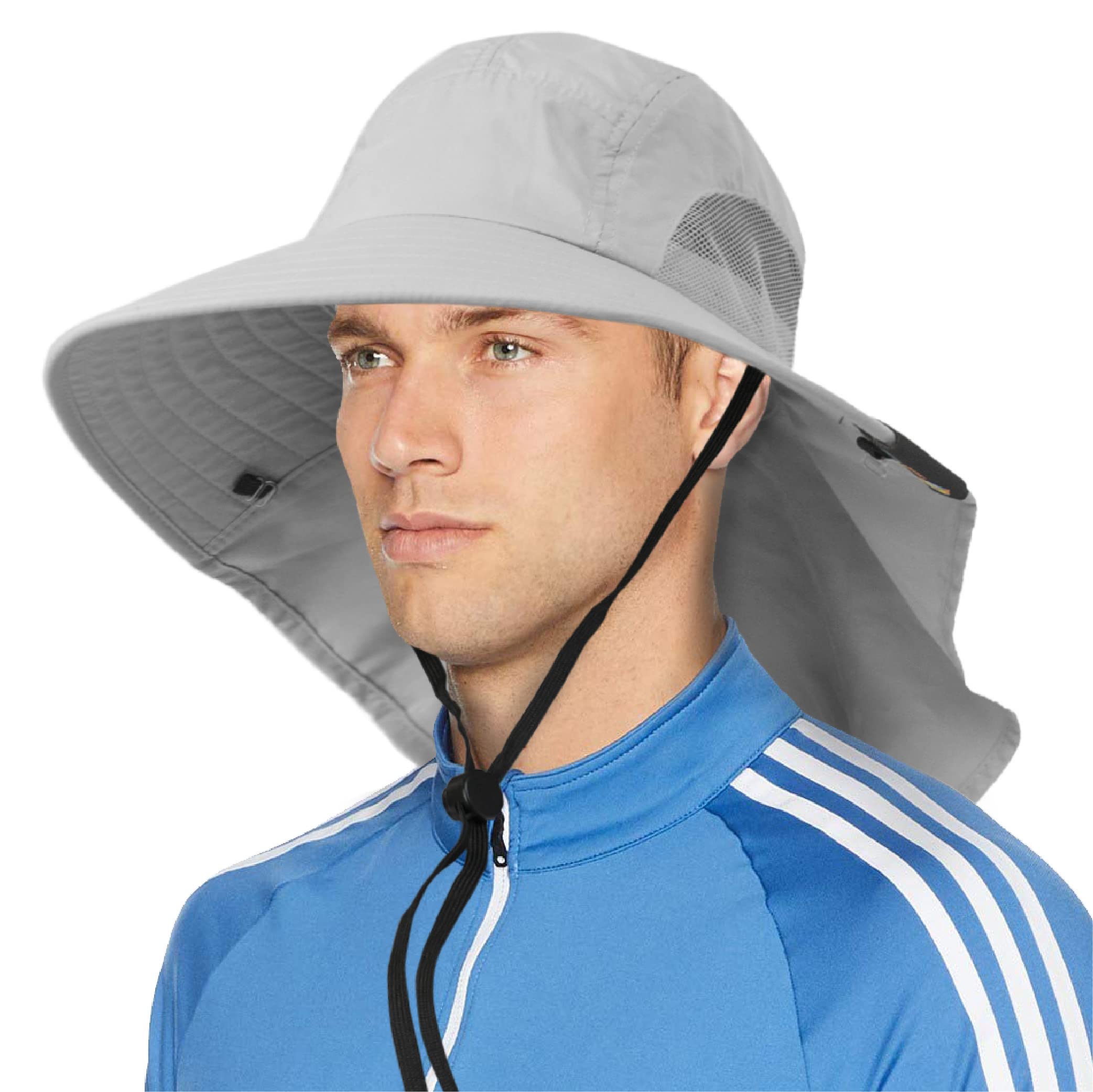 SUN CUBE Wide Brim Sun Hat with Neck Flap, UPF50+ Hiking Safari Fishing Hat  for Men