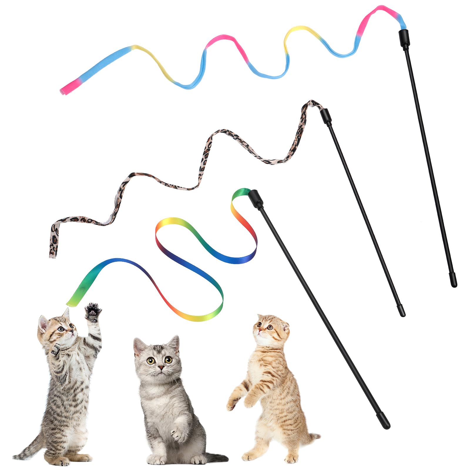 Cat Feather Toy Cat Interactive For Indoor Cat Wand Teaser With Rainbow