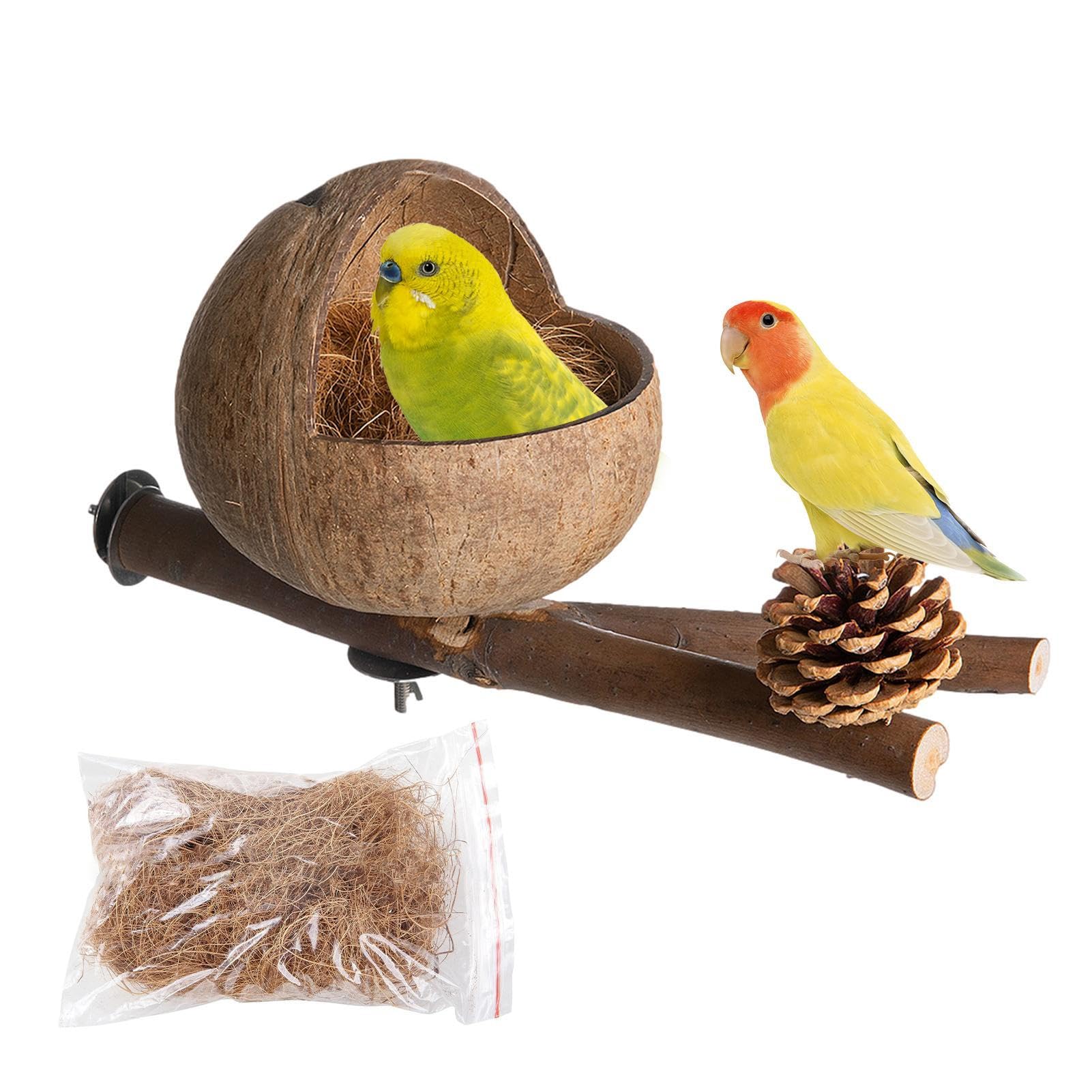 thumbnail image 2 of Parakeet House Tfwadmx Natural Coconut Fiber Hanging Birdhouse For Cage, Bird Shell Breeding Nest For Parrot, Parakeet, Lovebird, Finch, Canary, Small Animals House, Bird Hideout With Coconut Twine Decoration Bird House 2 of 9