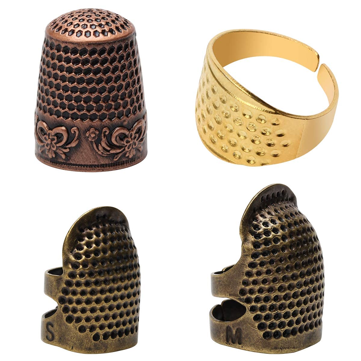 6 Piece Sewing Thimble Metal Thimble Rings Adjustable Metal Finger Shield  Ring and Leather Coin Finger Protectors Sewing Thimble Cap for Sewing  Embroidery Needlework Accessories