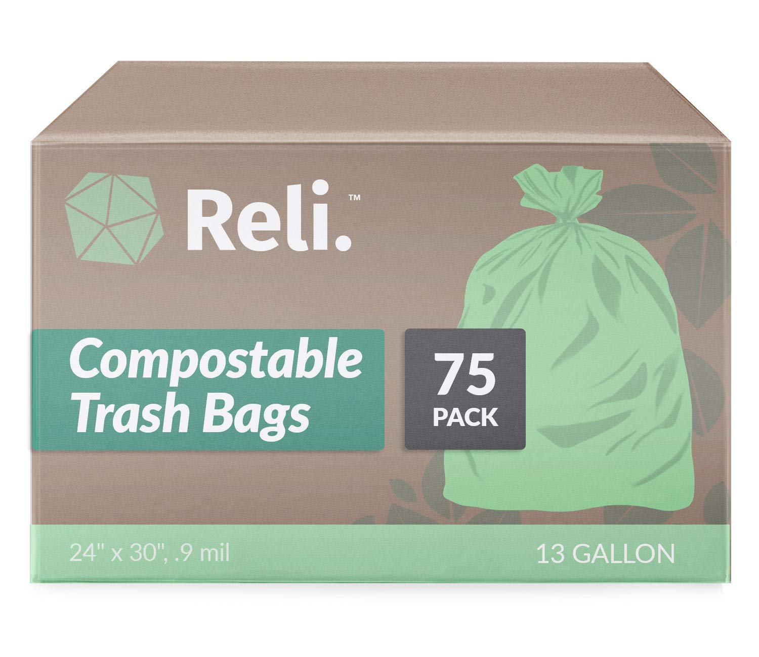 Reli. Compostable 13 Gallon Trash Bags | 150 Count Bulk | ASTM D6400 |  Green | Eco-Friendly | For Compost