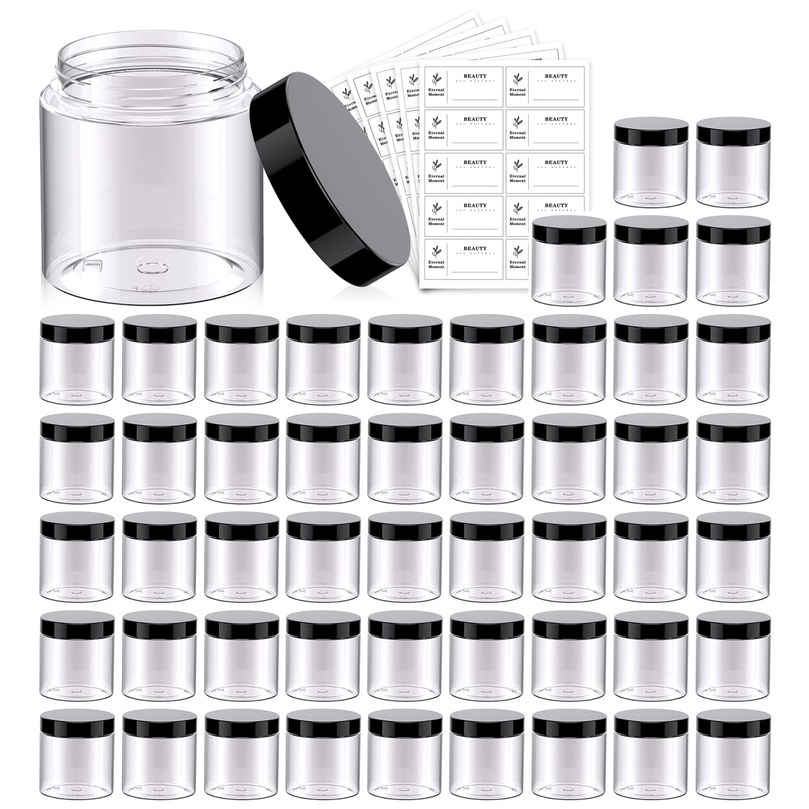50 Pack 4 OZ Plastic Jars Round Clear Cosmetic Container Jars with