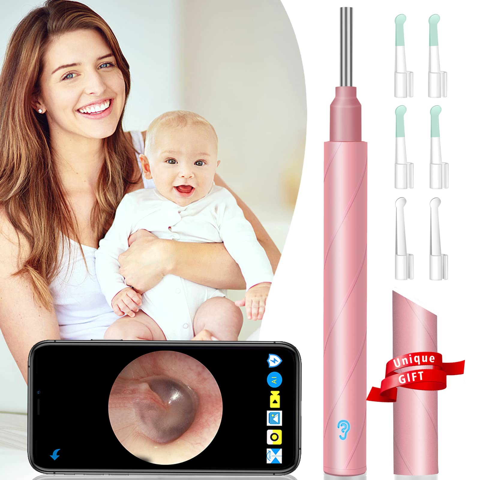 Ear Wax Removal, Ear Wax Removal Tool, 1080P HD Wireless & Waterproof Ear  Wax Remover Endoscope Otoscope with 6 LED Lights, Ear Wax Removal Kit for  Kids, Adults & Pets 