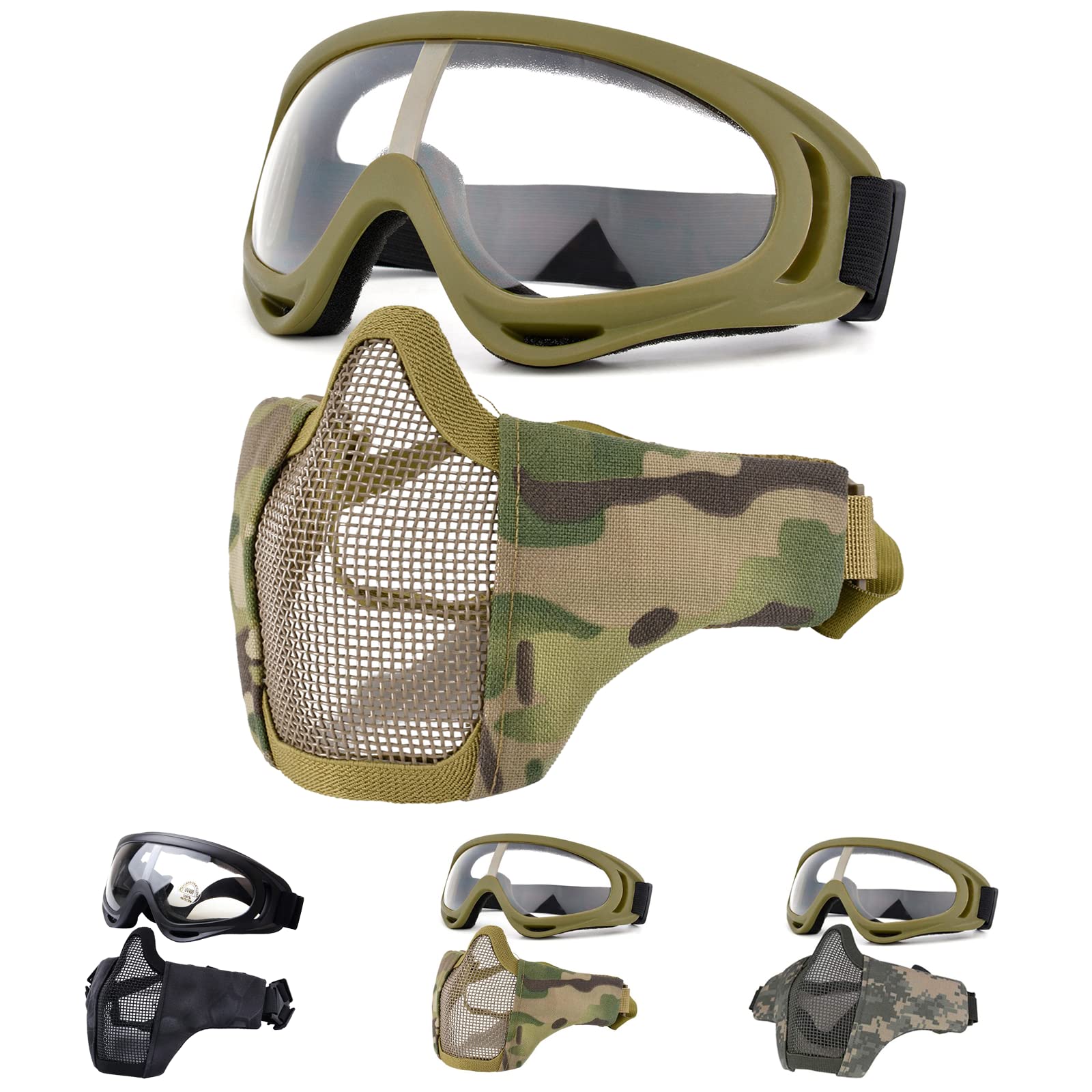 Tactical Half Face Mask Steel Wire Mesh Windproof Adjustable Breathable  Masks
