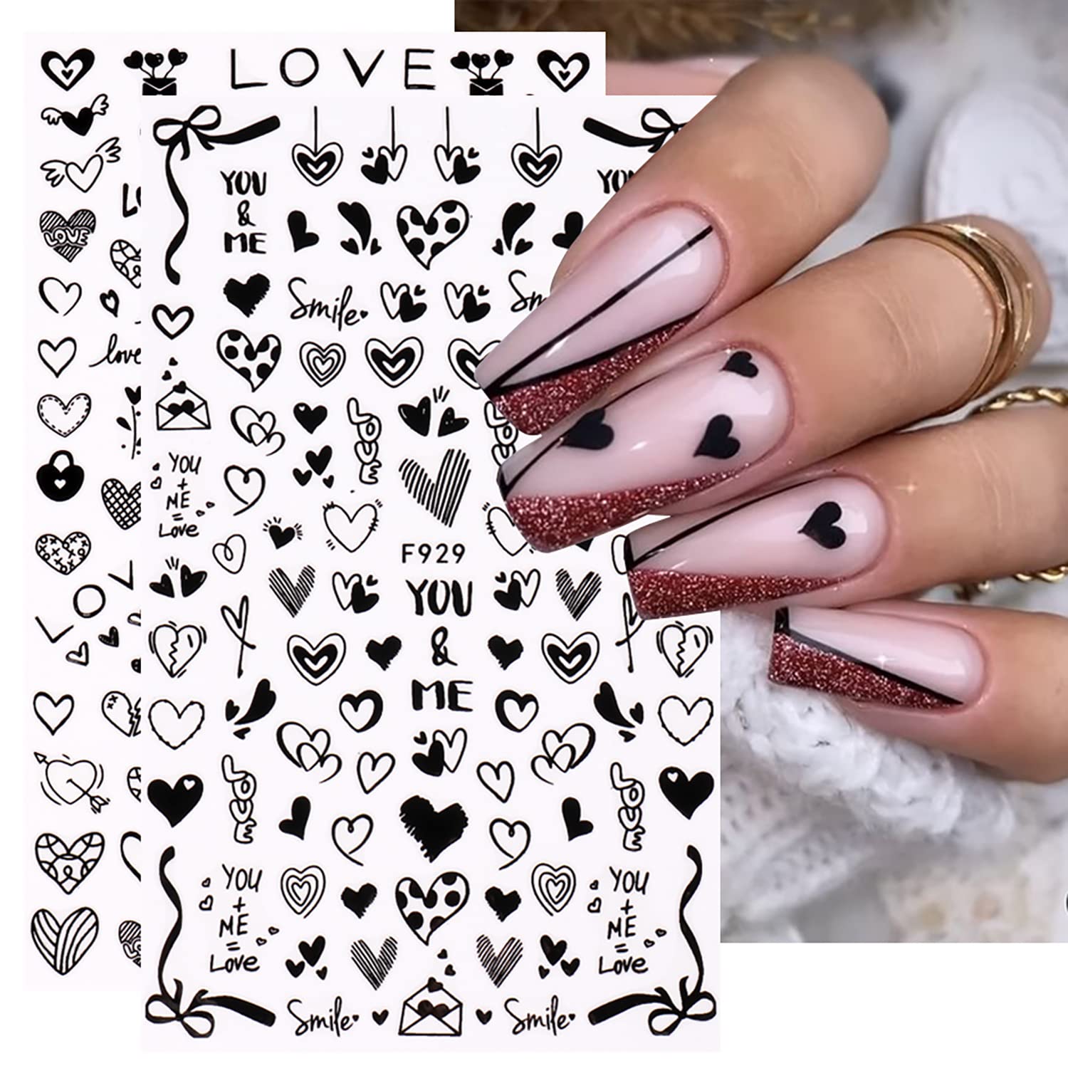 1 Sheet Valentine'S Day One Arrow Through The Heart Love Nail Art Stickers,  Black Nail Decals Nail DIY Decoration Friend Gift | SHEIN USA