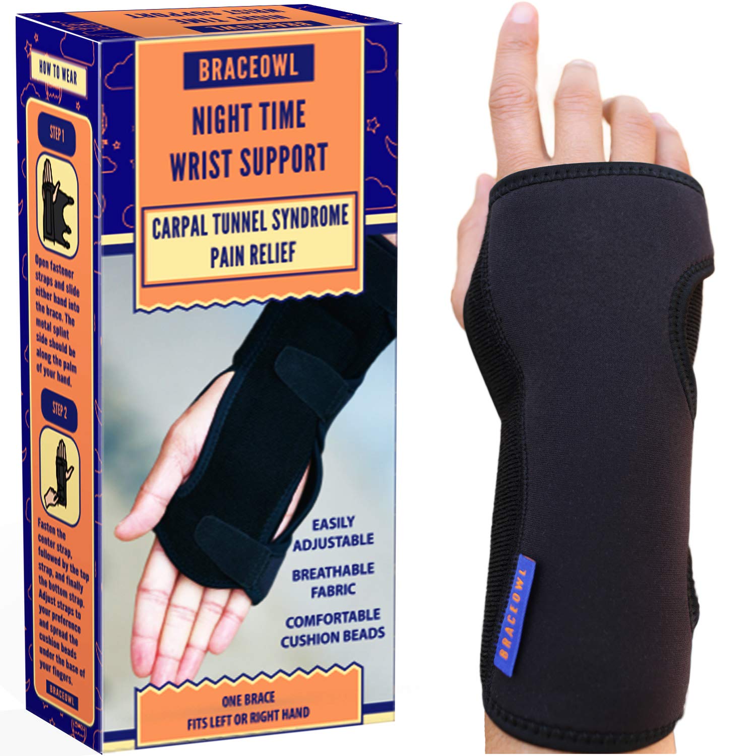 BRACEOWL Carpal Tunnel Wrist Brace, Night Wrist Sleep Support