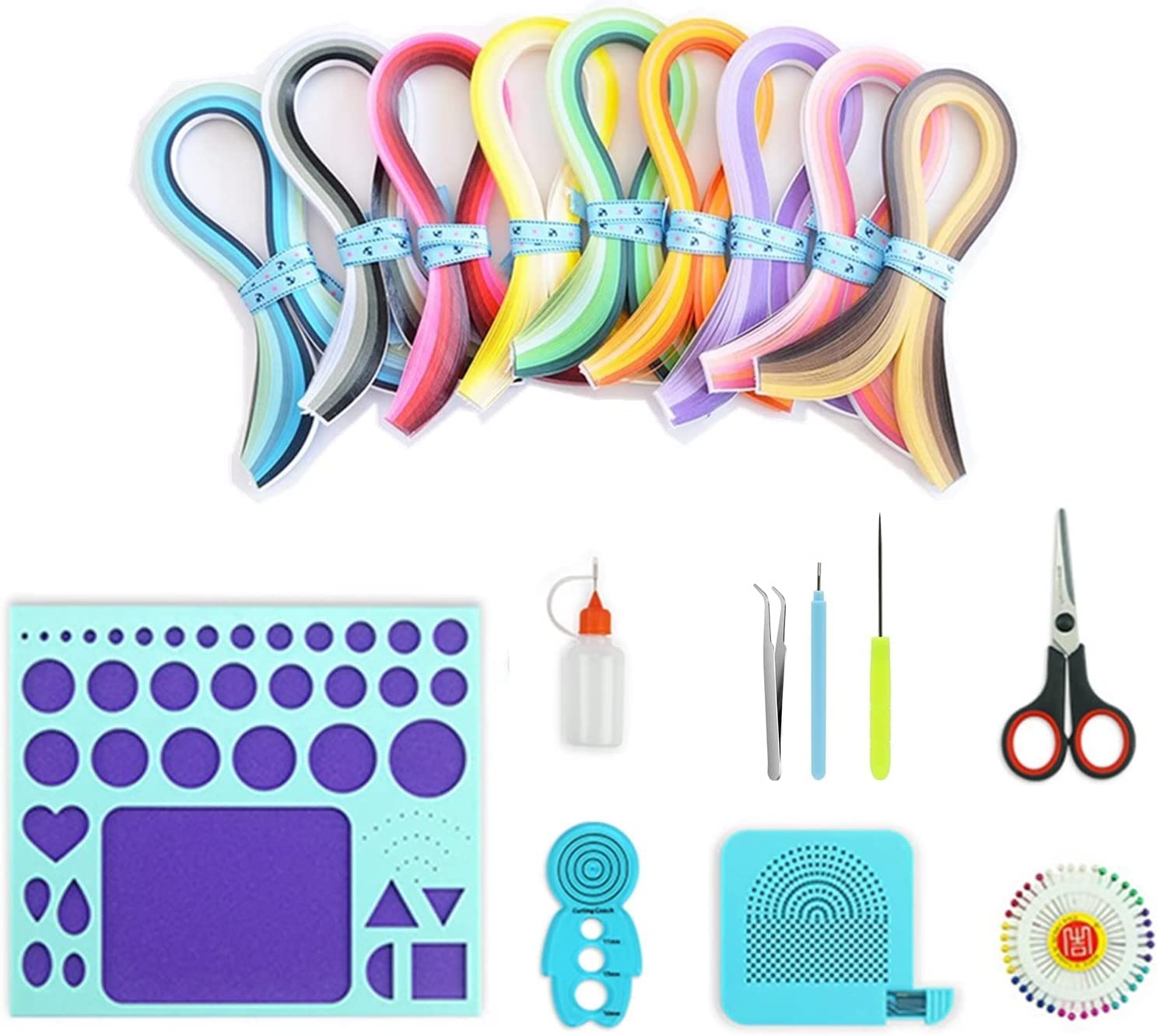 YURROAD Quilling Paper Set for Beginners with 36 Colors 900 Strips 3MM Quilling  Papers Quilling Template Board Quilling Comb Quilling Curling Coach Quilling  Slotted Pen Beginners quilling kit