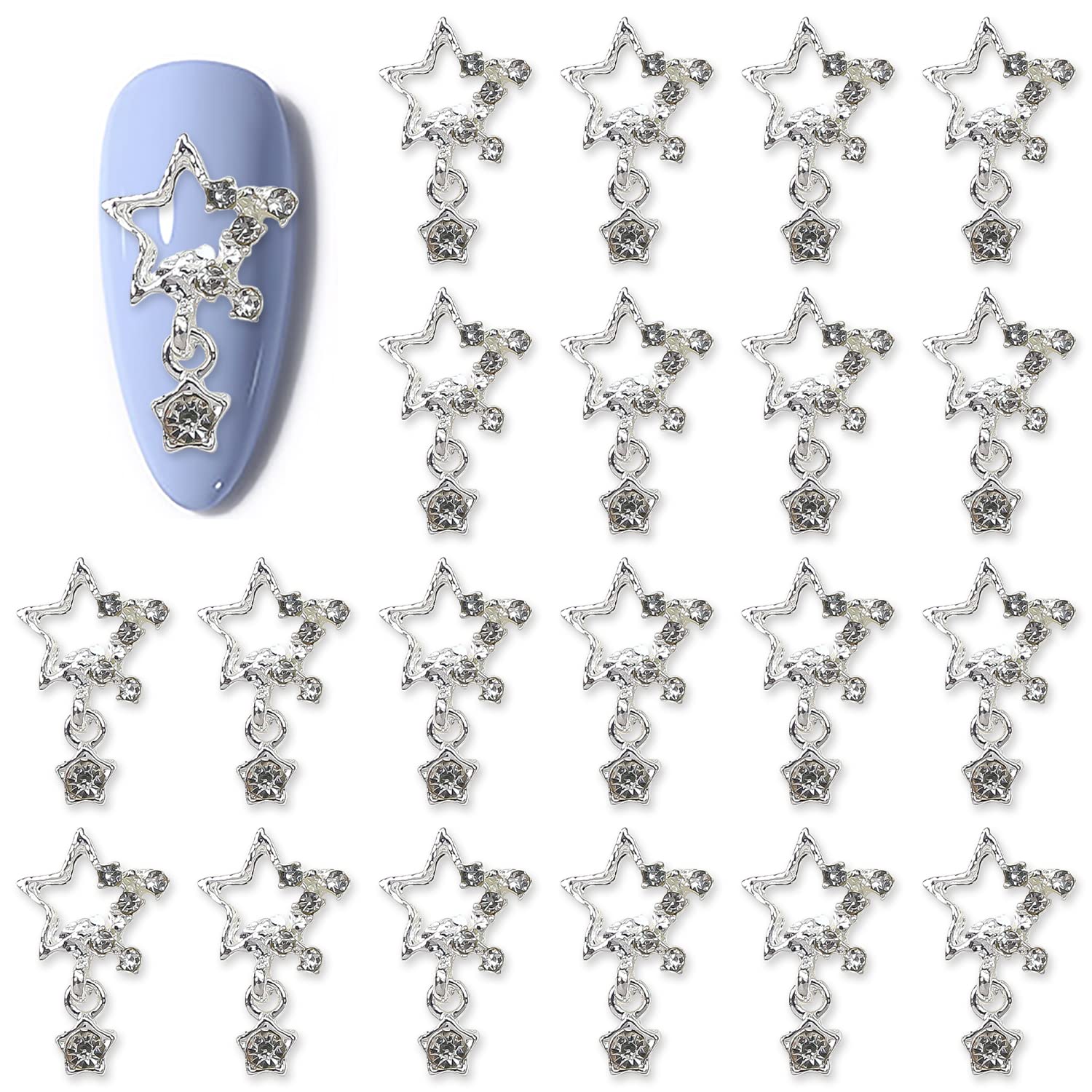 10Pcs Silvery Dangle Nail Charms And Gems, Ring Shape Charms With