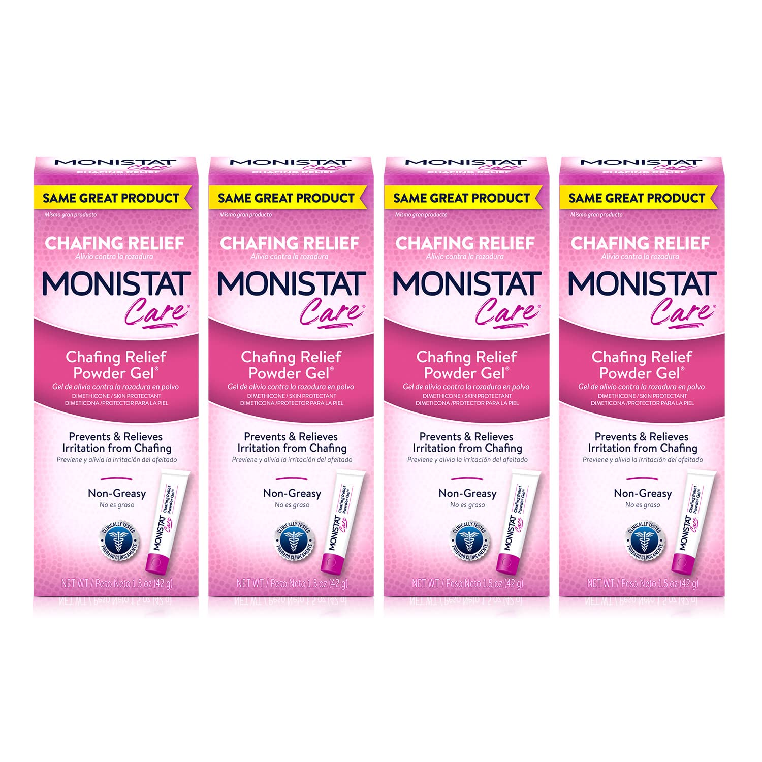 MONISTAT Care Chafing Relief Powder Gel, Anti-Chafe Protection, 1.5 oz, 4  Pack 1.5 Ounce (Pack